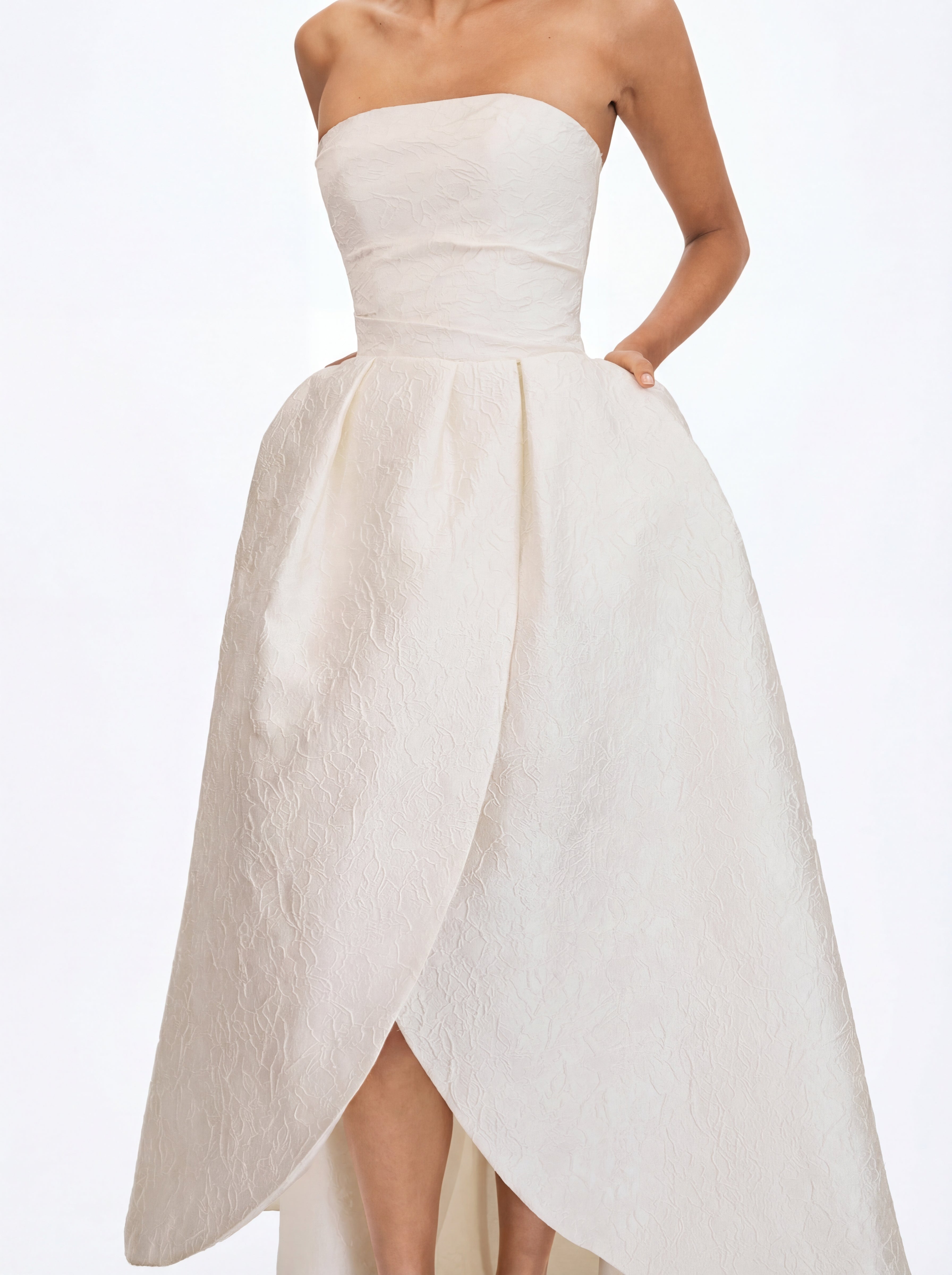 Tomika Ivory Jacquard Dipped Hem Wedding Gown