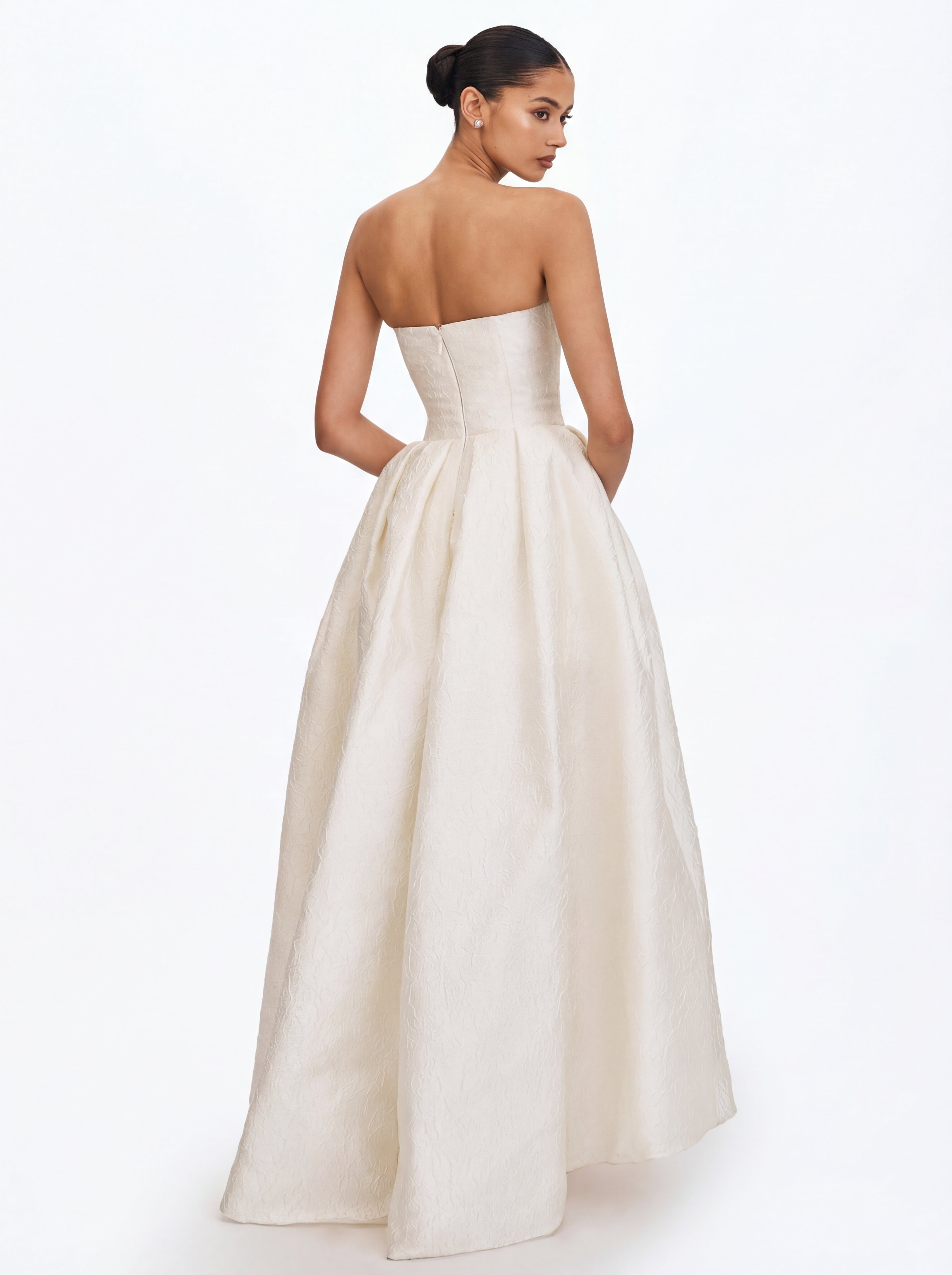 Tomika Ivory Jacquard Dipped Hem Wedding Gown