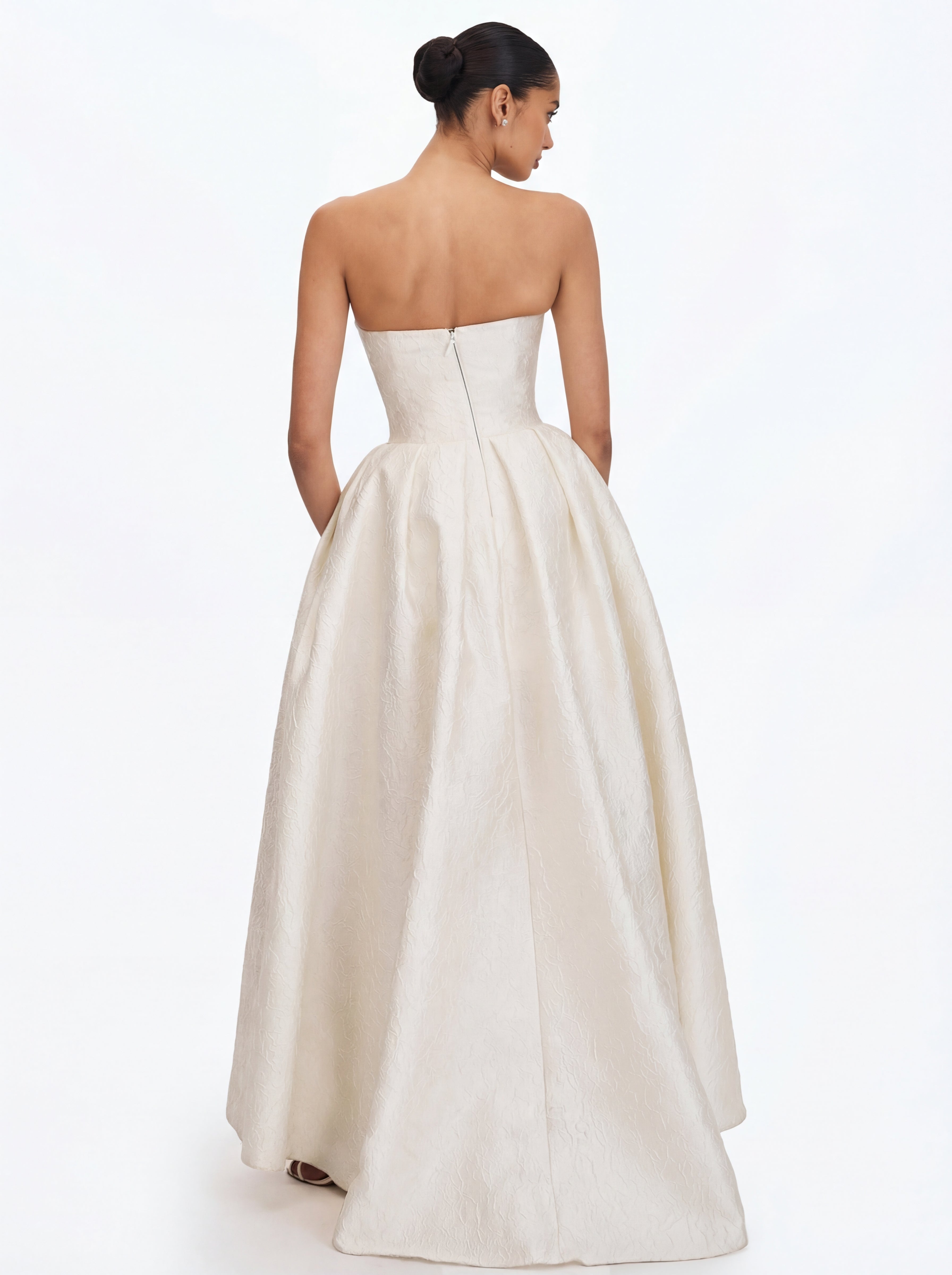 Tomika Ivory Jacquard Dipped Hem Wedding Gown (PREORDER)