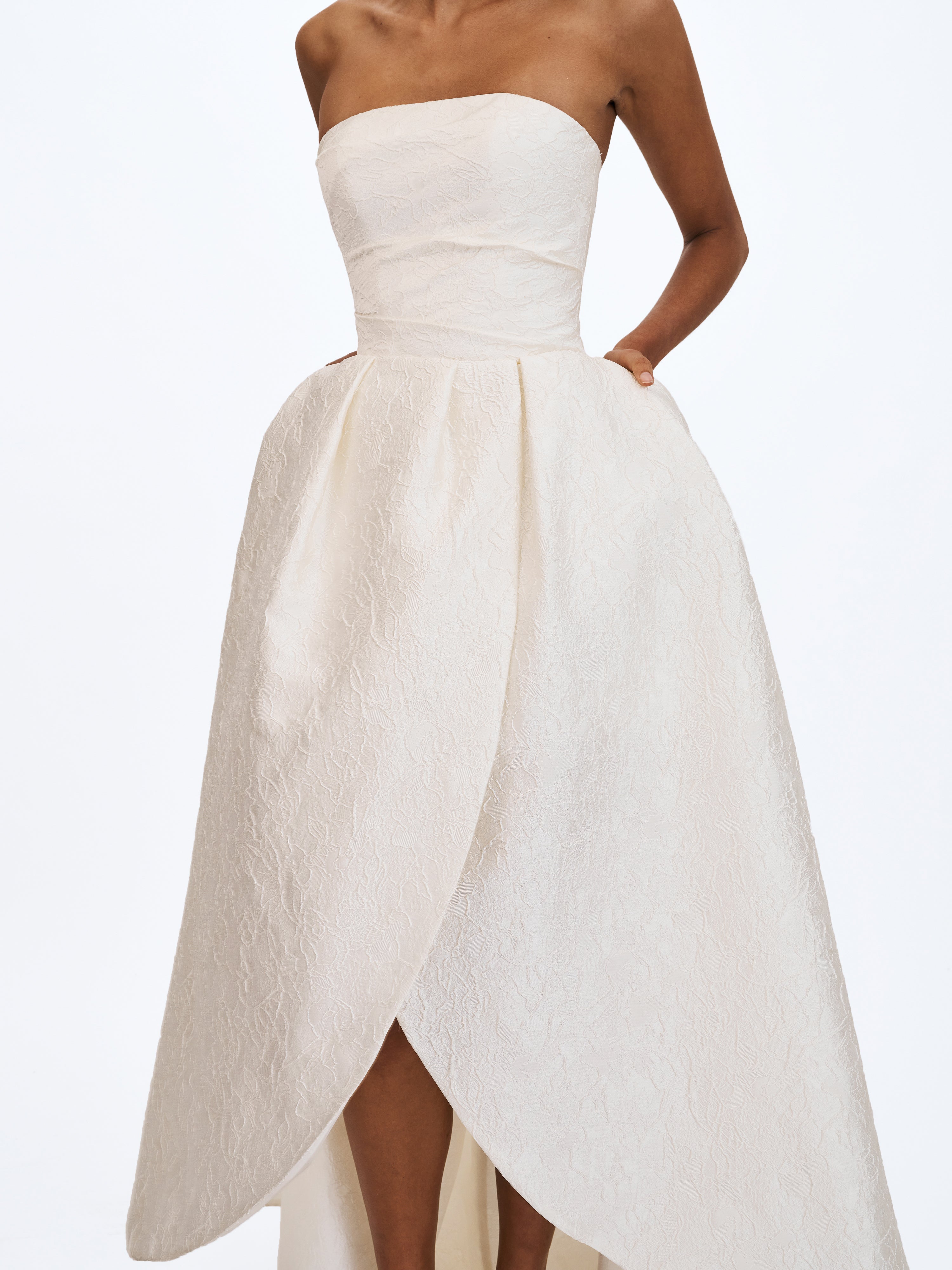 Tomika Ivory Jacquard Dipped Hem Wedding Gown (PREORDER)