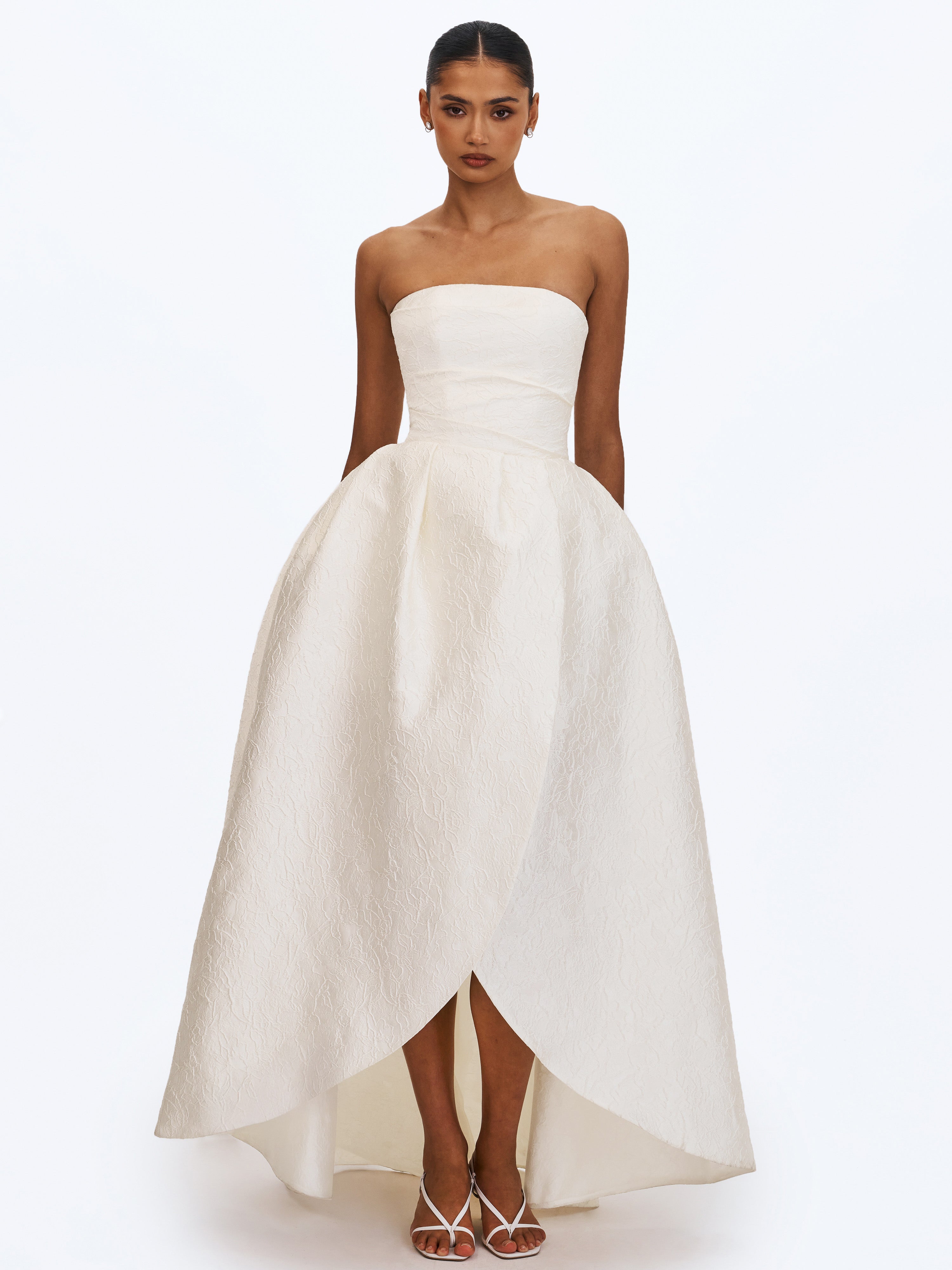 Tomika Ivory Jacquard Dipped Hem Wedding Gown (PREORDER)