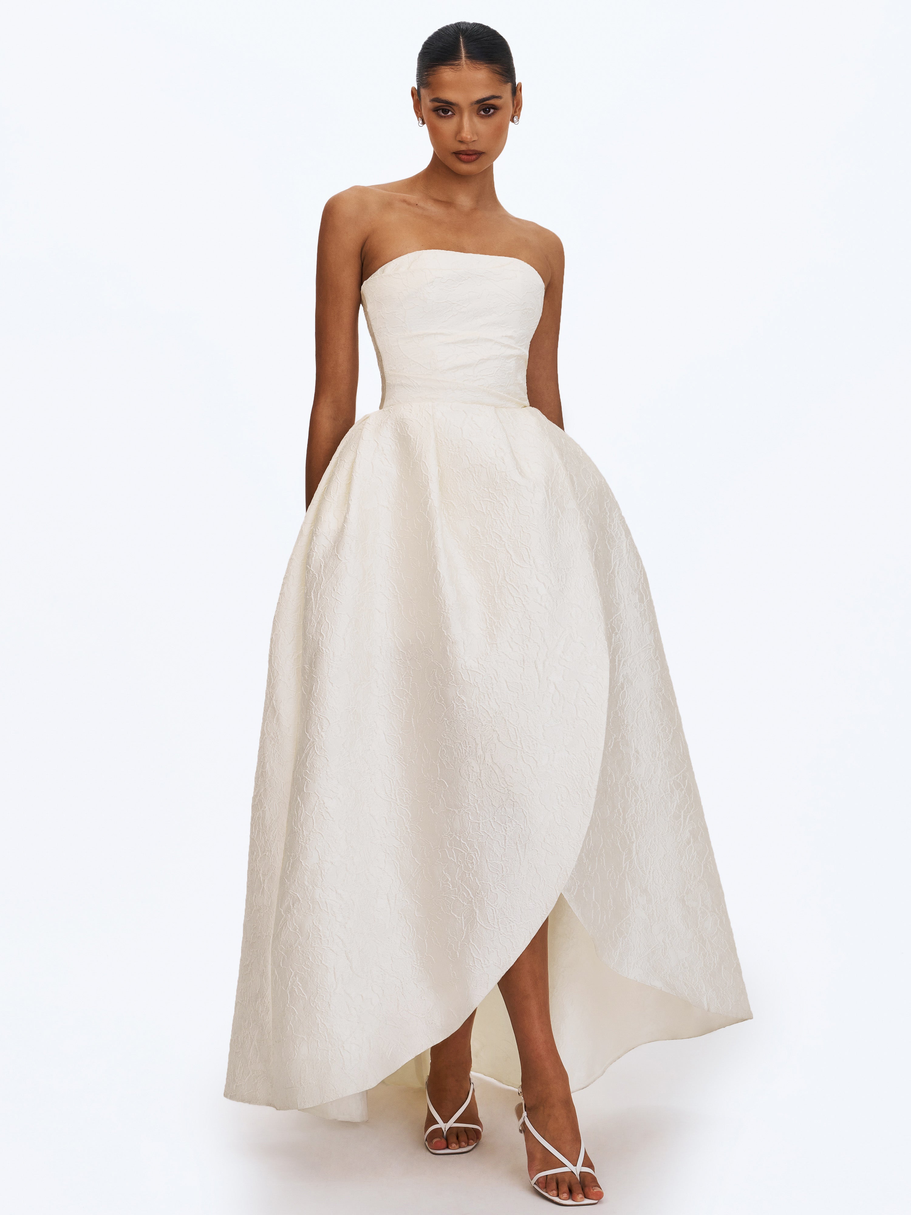 Tomika Ivory Jacquard Dipped Hem Wedding Gown (PREORDER)