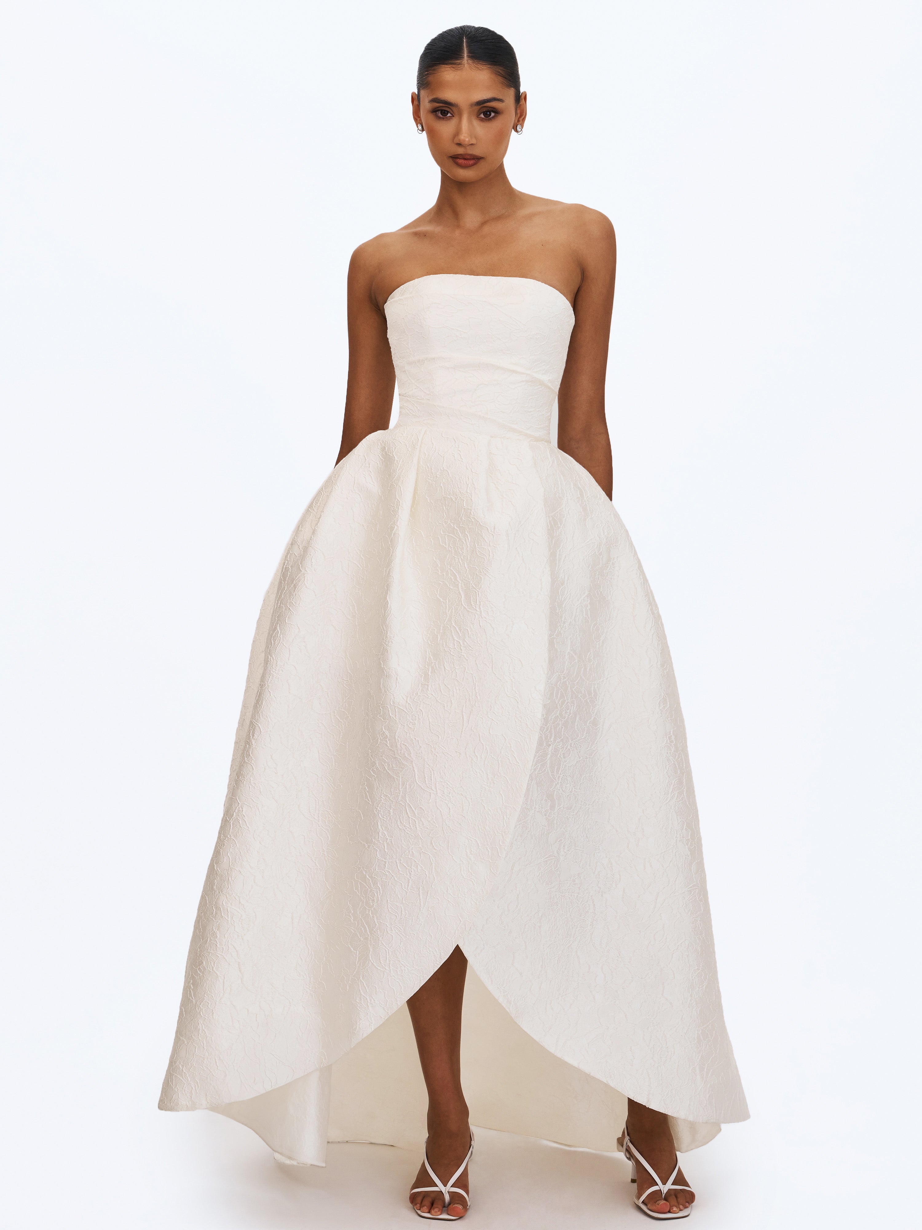 Tomika Ivory Jacquard Dipped Hem Wedding Gown (PREORDER)