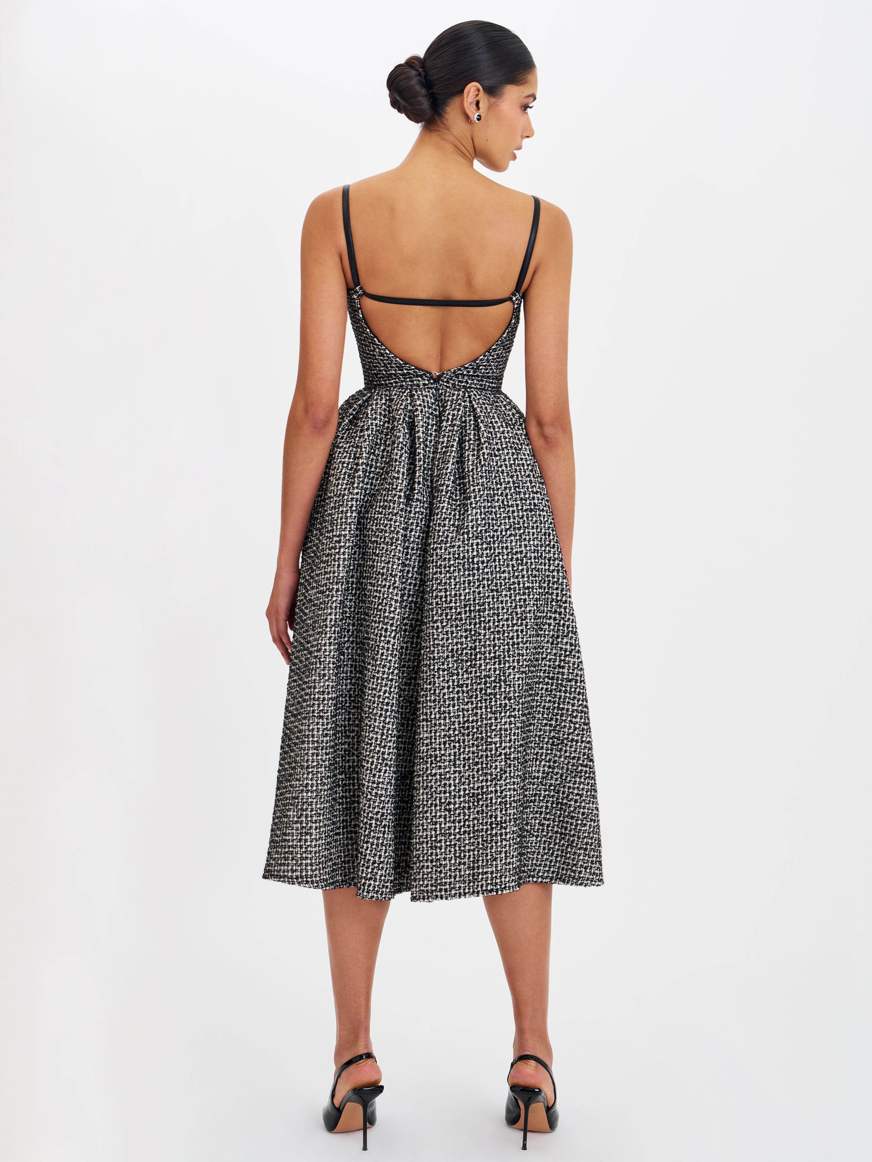 Katalina Black & White Tweed Backless Midi Dress