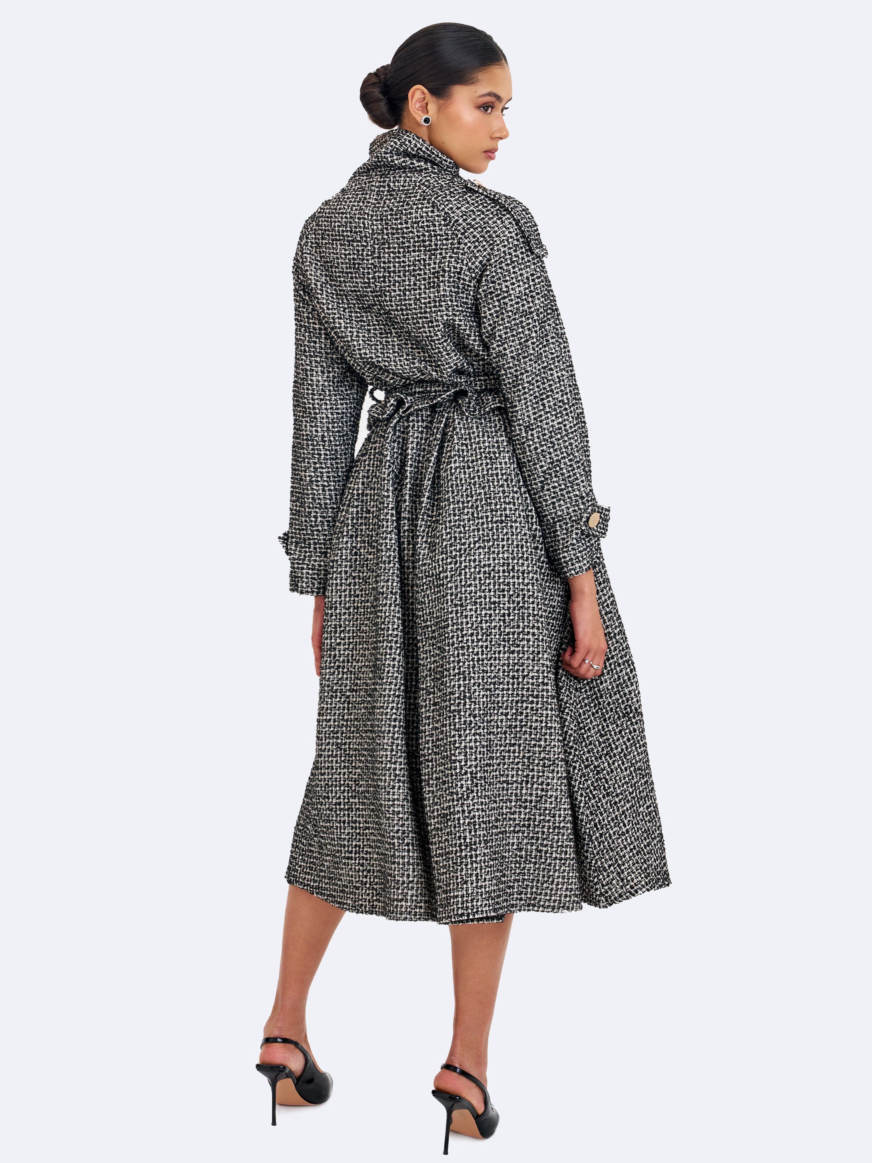 Sadie Black & White Tweed High Collar Belted Mini Jacket