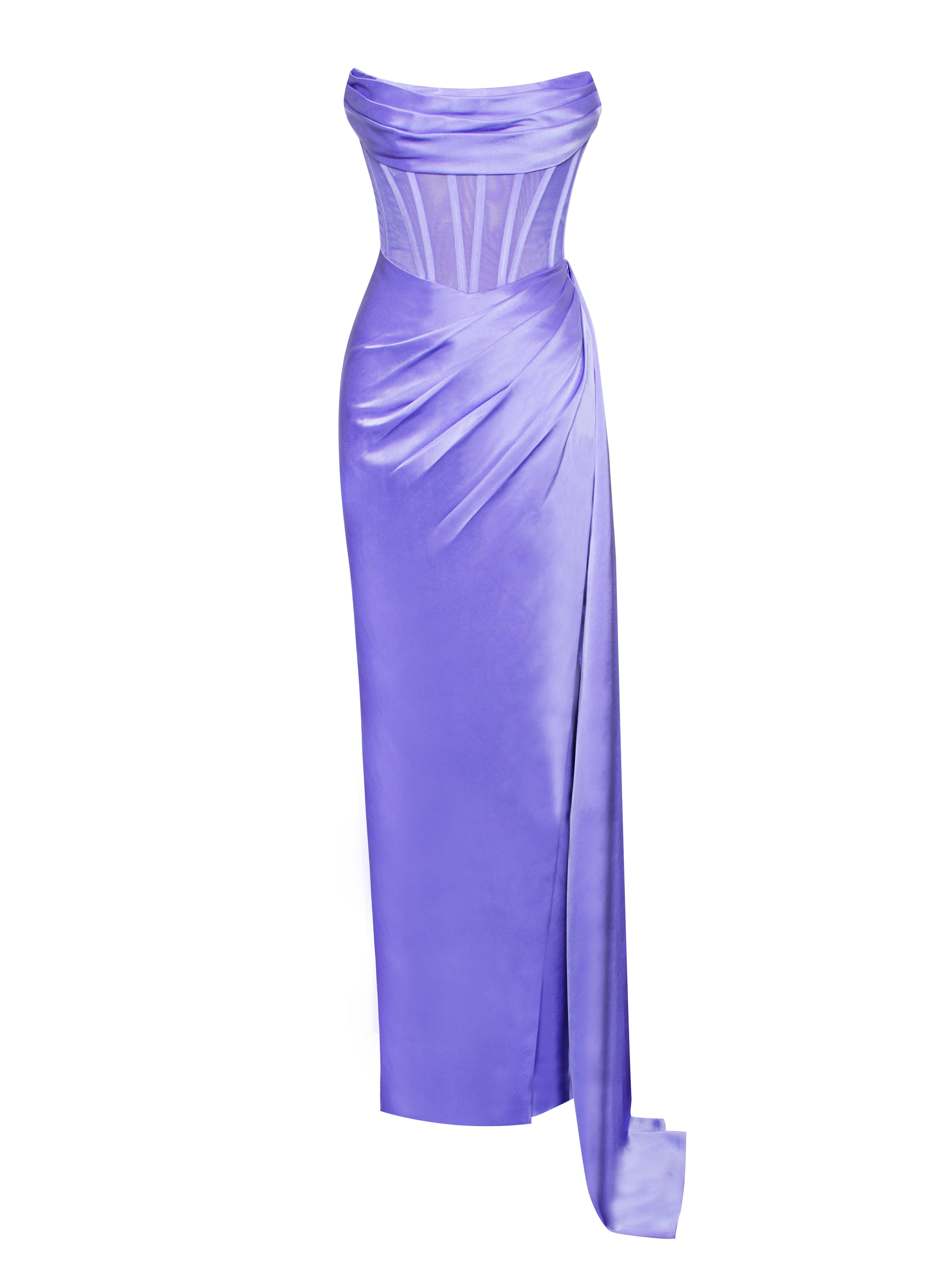 Prisa Very Peri High Slit Satin Corset Gown (Archive Sale)