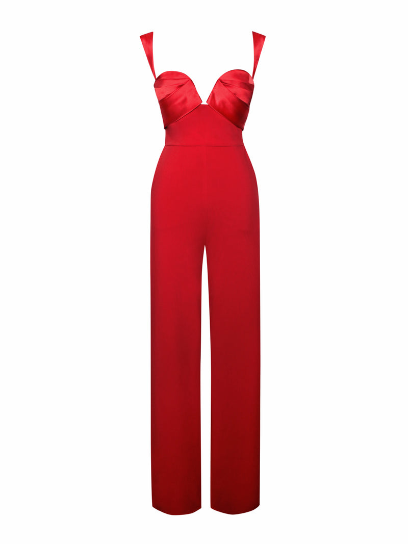 Onika Red Satin and Crepe Jumpsuit