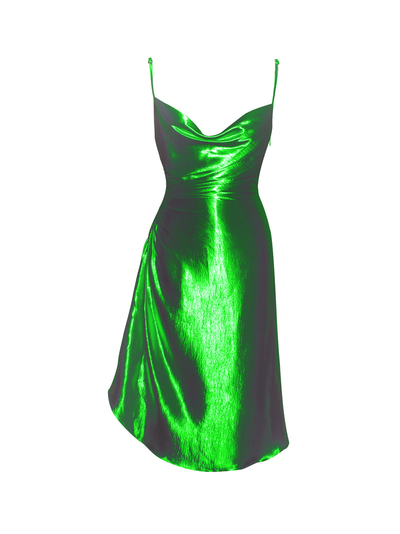 Montego Green Satin Side Slit Dress
