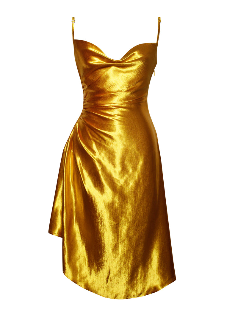 Montego Gold Satin Side Slit Dress