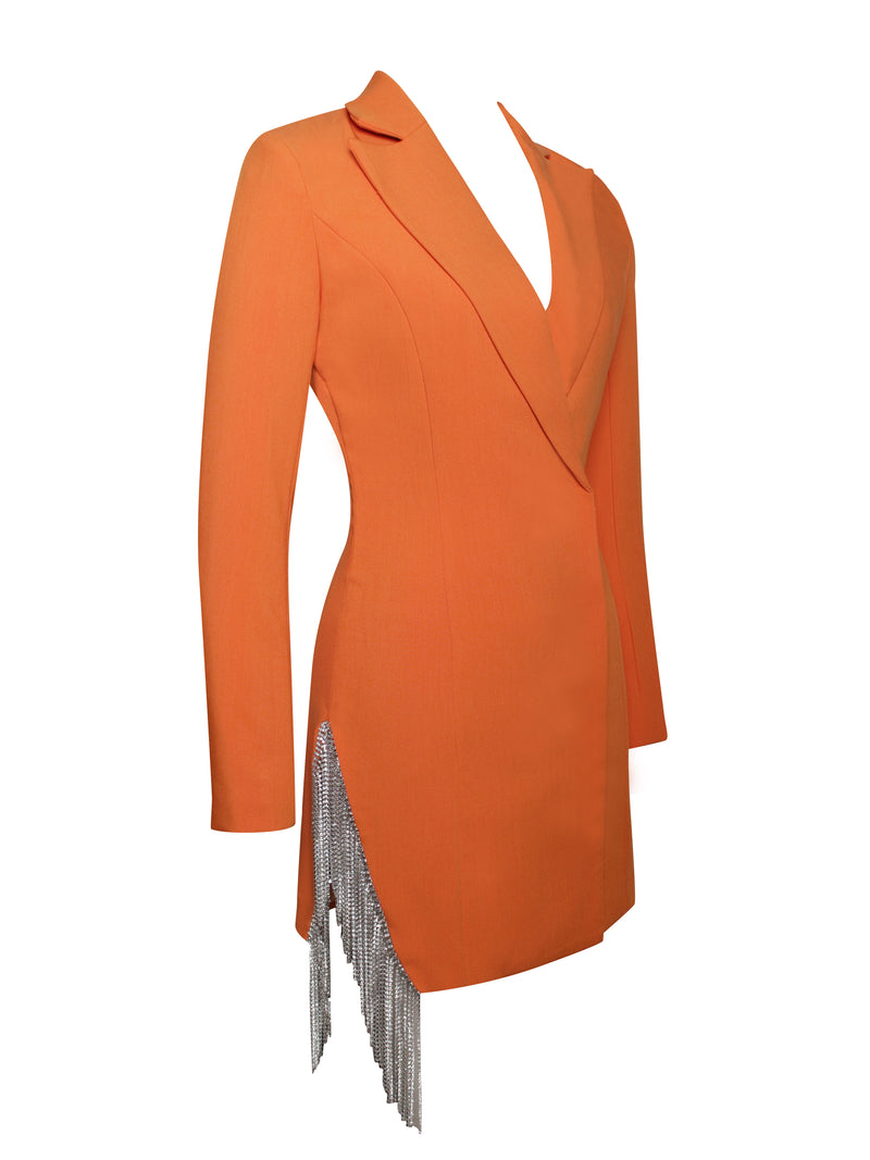 Freya Orange Crystal Fringe Blazer Dress