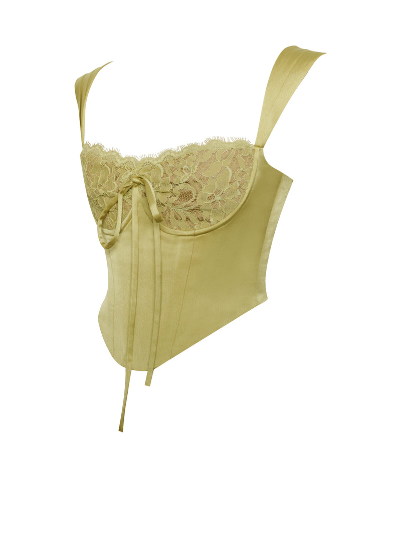 Everly Olive Lace Satin Corset Top