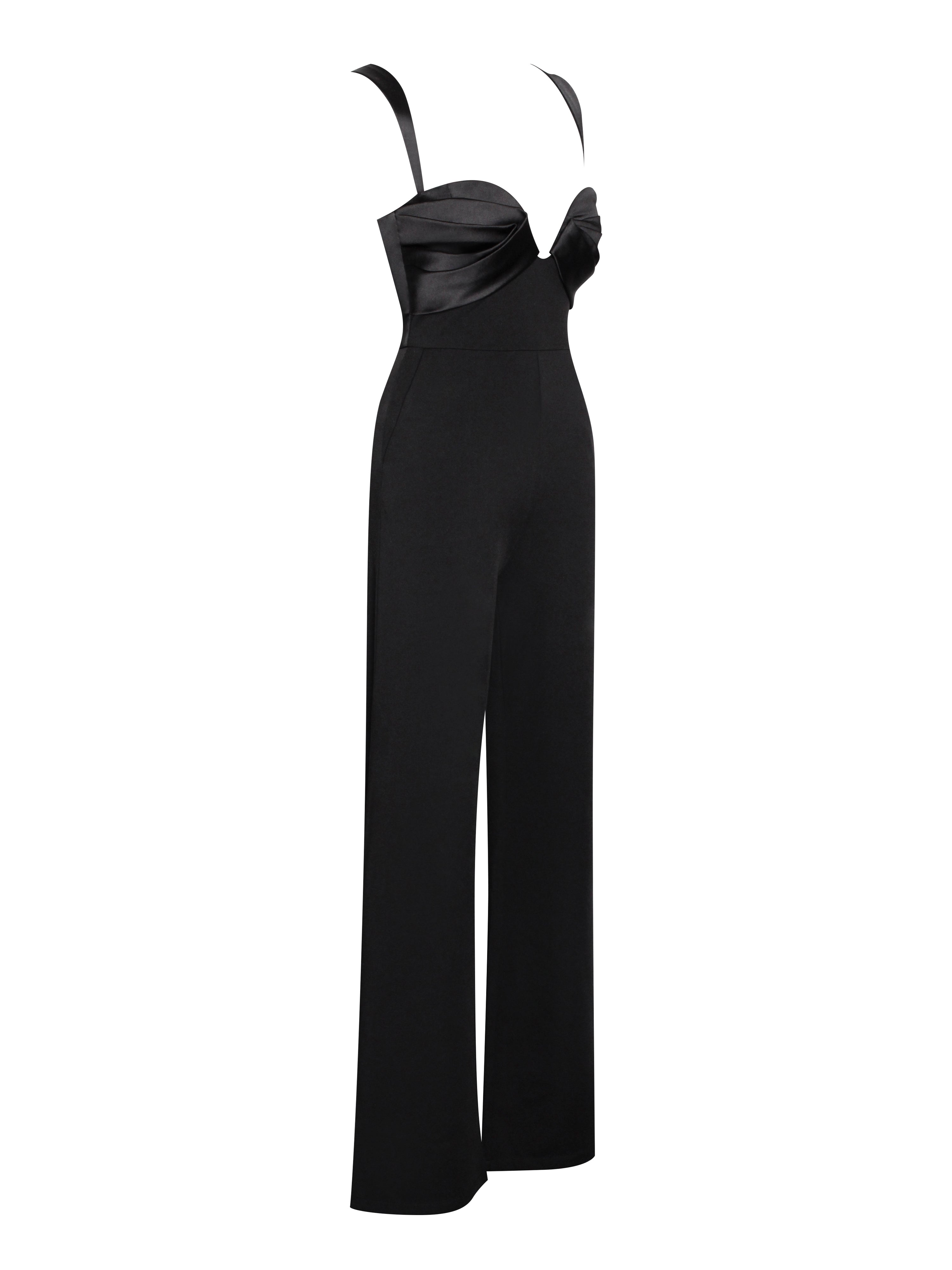 Onika Black Satin and Crepe Jumpsuit (Archive Sale)