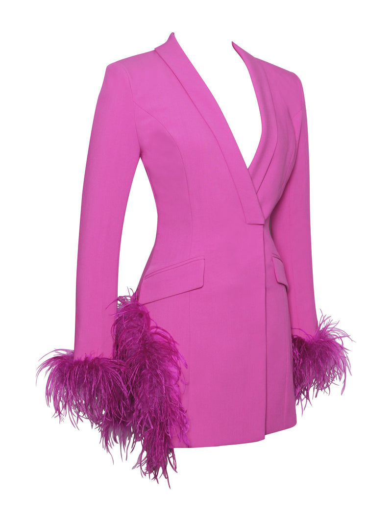 Madeline Fuchsia Feather Trim Blazer Dress