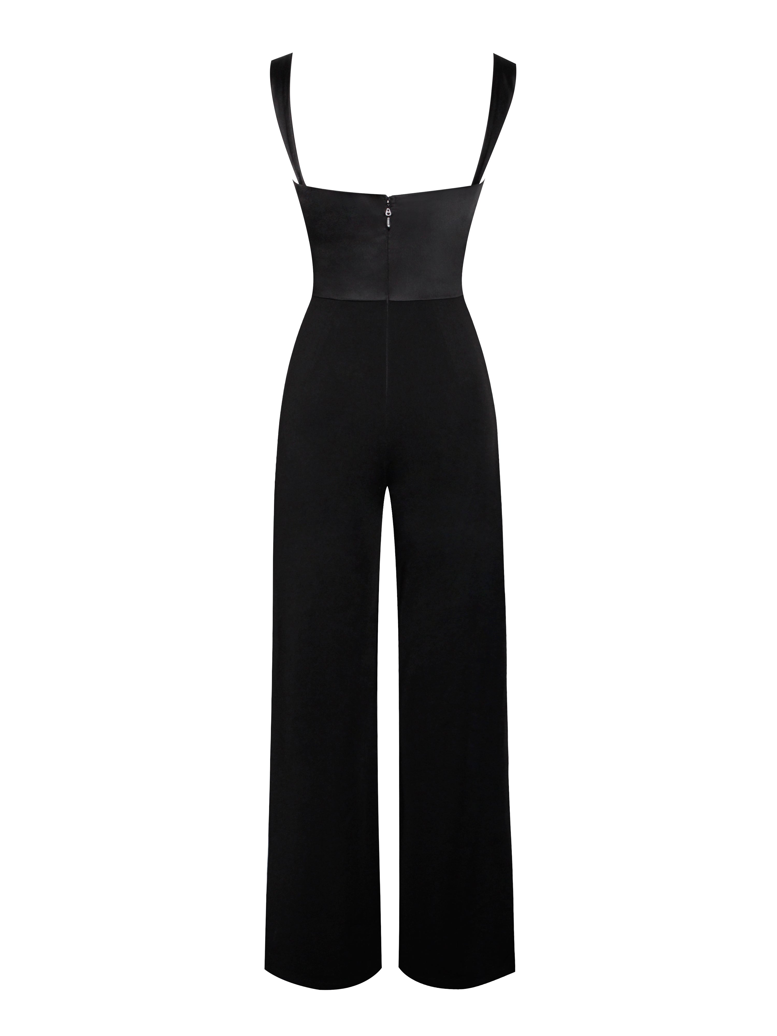 Onika Black Satin and Crepe Jumpsuit (Archive Sale)