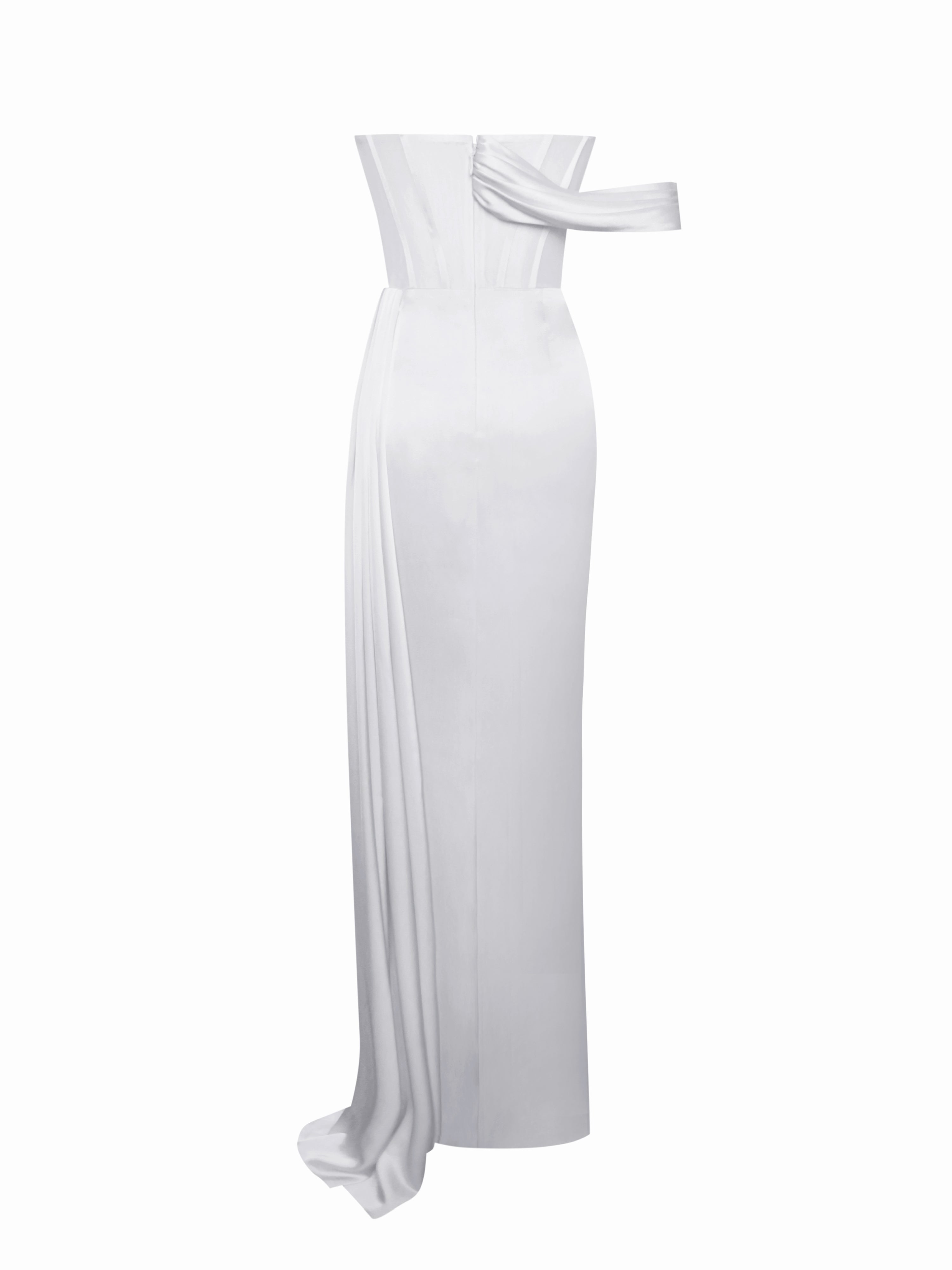 Rebeca White Satin High Slit Corset Gown (Archive Sale)