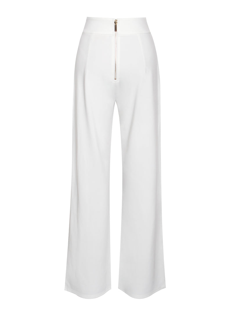 Never Enough White Stretch Crepe Wide Leg Trousers - Miss Circle