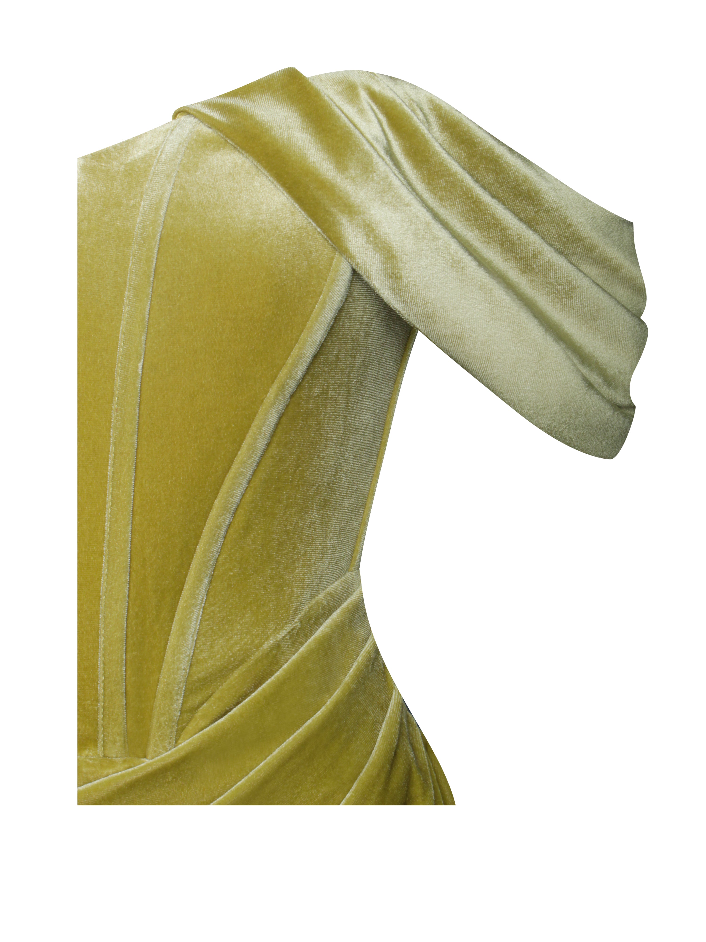 Omaria Gold Velvet Off Shoulder Corset Dress (Archive Sale)