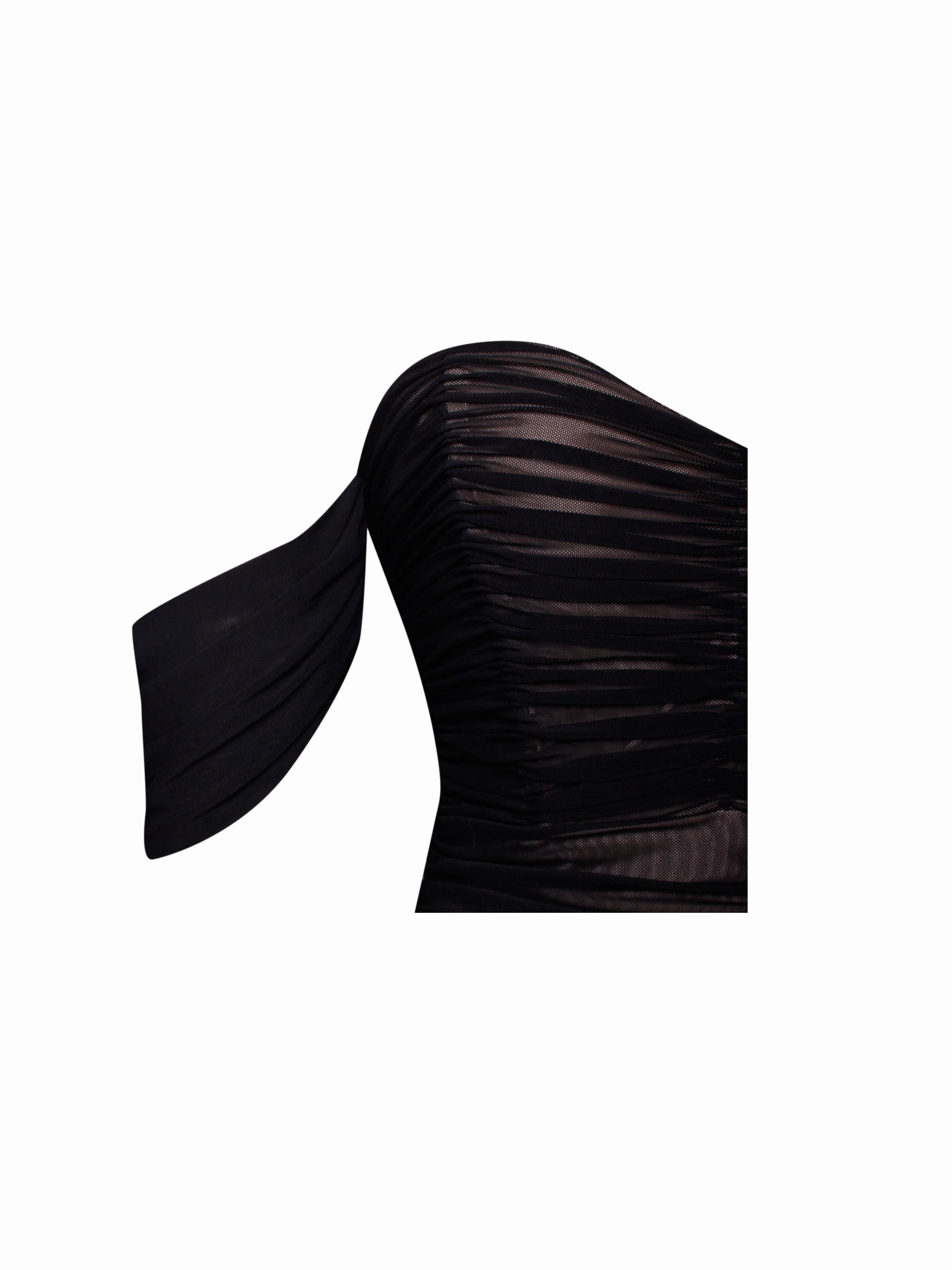 Quenby Black Off Shoulder Mesh Maxi Dress (Archive Sale)