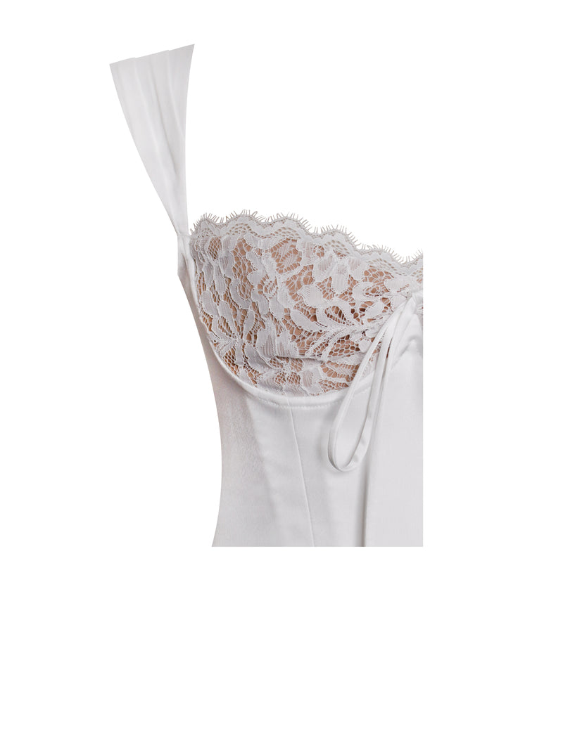 Everly White Lace Satin Corset Top