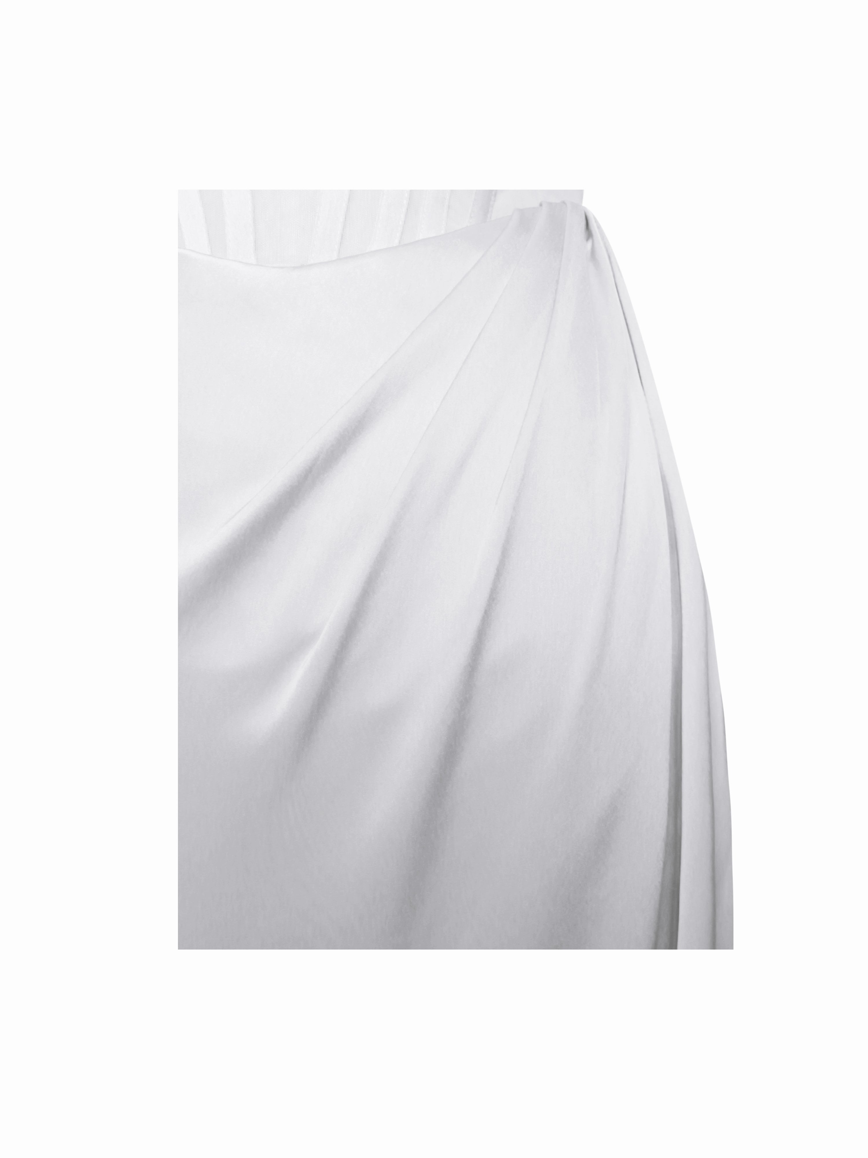 Rebeca White Satin High Slit Corset Gown (Archive Sale)