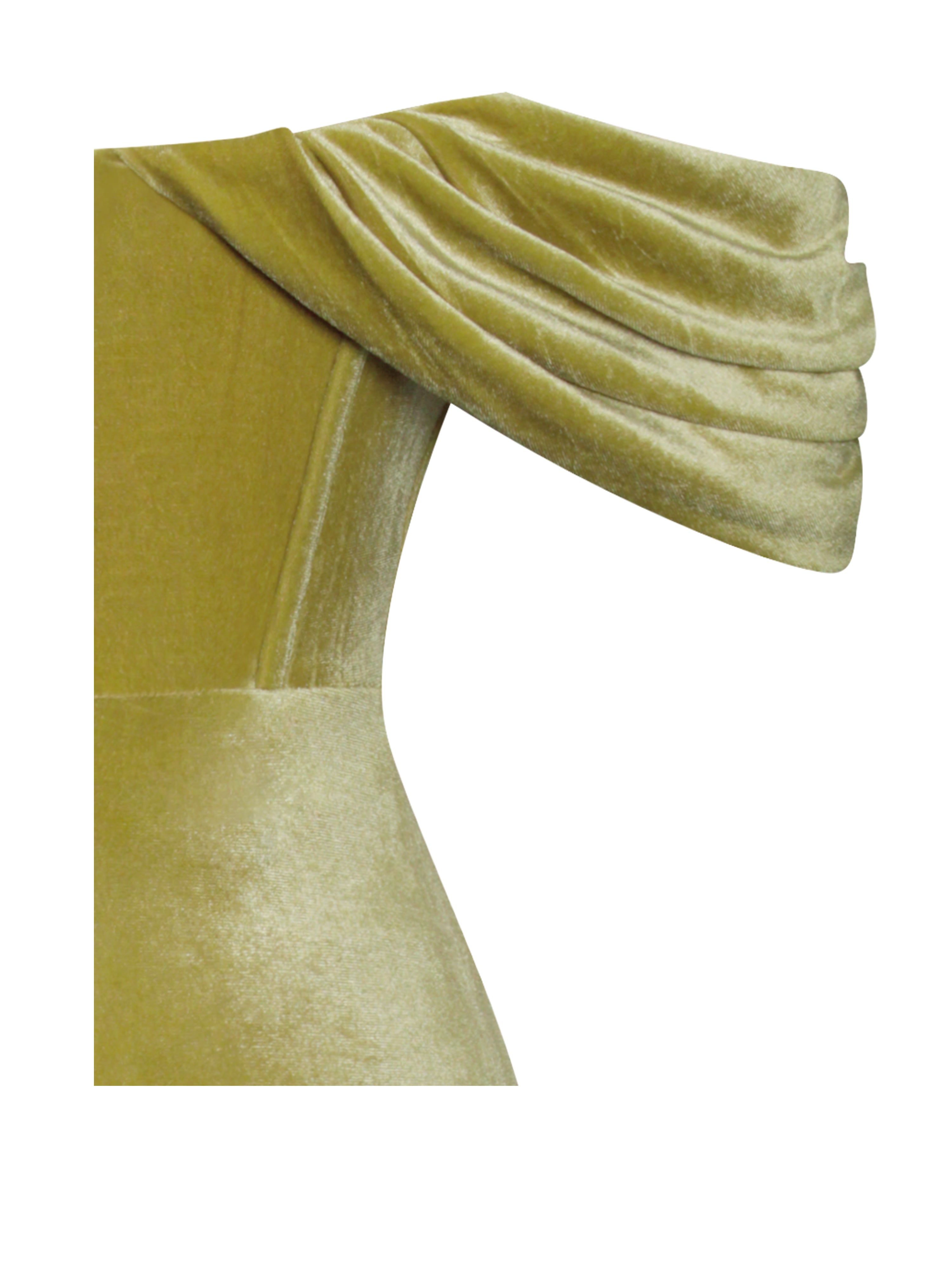 Omaria Gold Velvet Off Shoulder Corset Dress (Archive Sale)