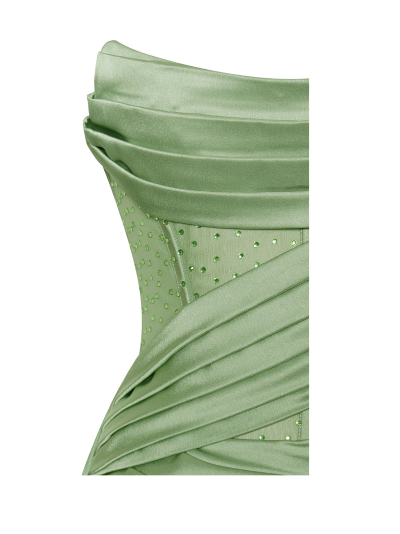 Holly Basil Crystallized Corset High Slit Satin Gown