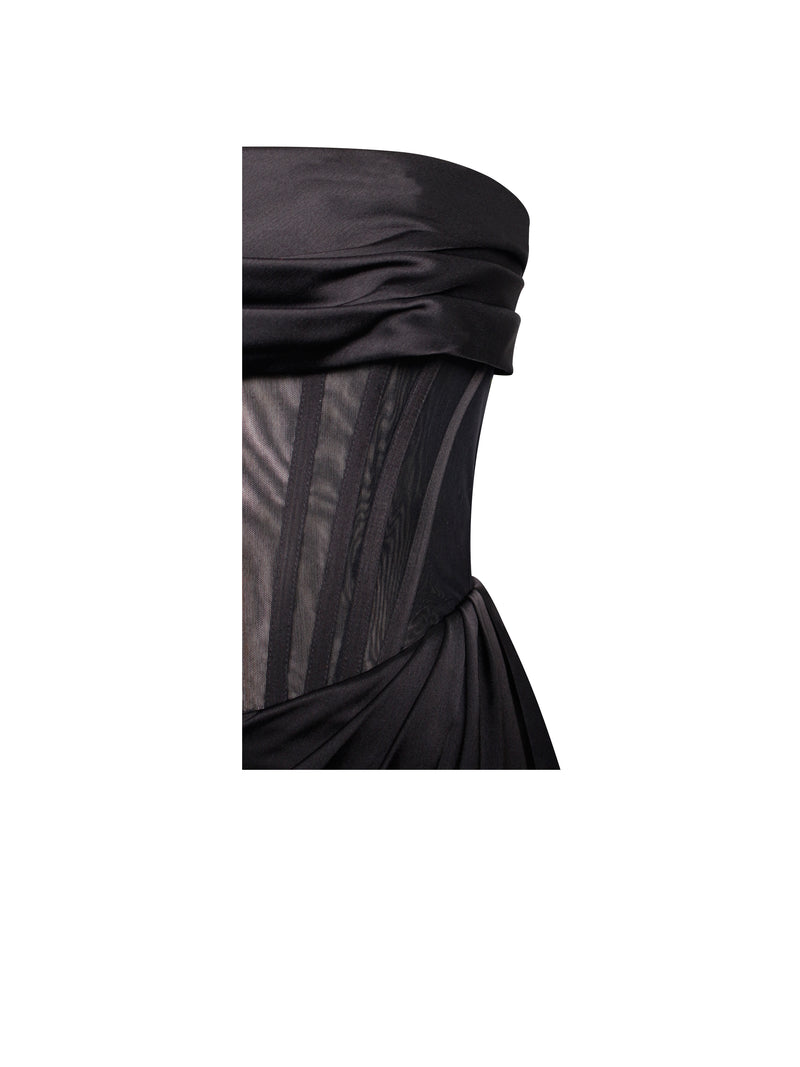 Rebeca Black Satin High Slit Corset Gown