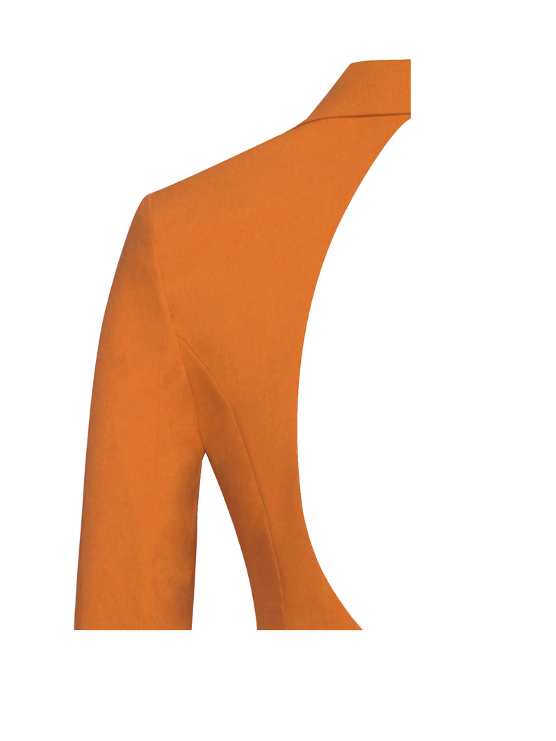 Quilla Orange Feather Crystal Sleeve Backless Blazer Dress
