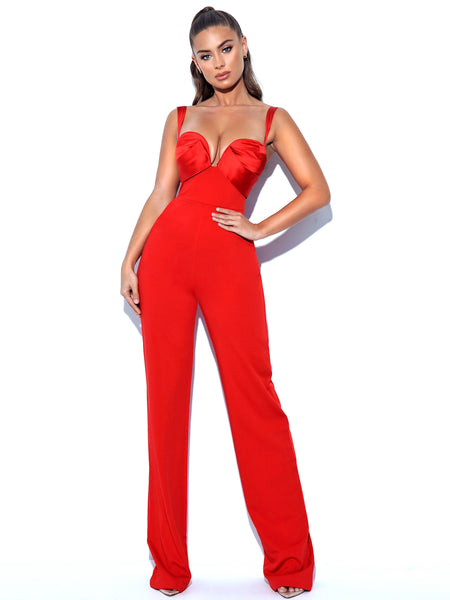 Crepe – and Miss Red Satin Circle Onika Jumpsuit