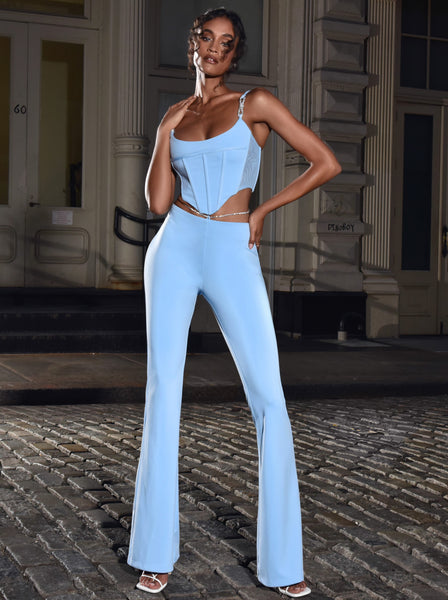 Tova Baby Blue Crystal Waist Strap Flare Pants – Miss Circle