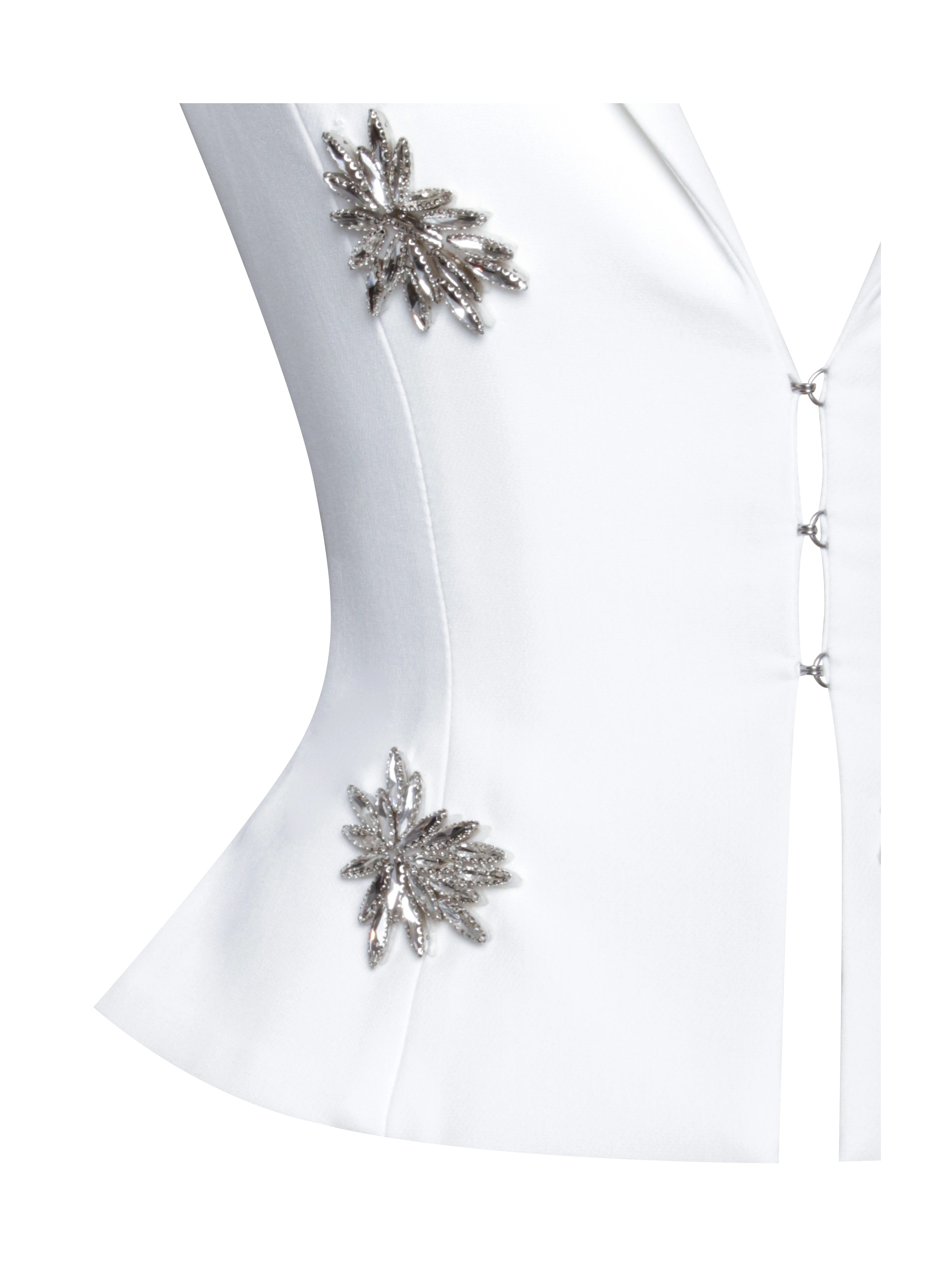 Wilda White Crystal Embellished Peplum Blazer