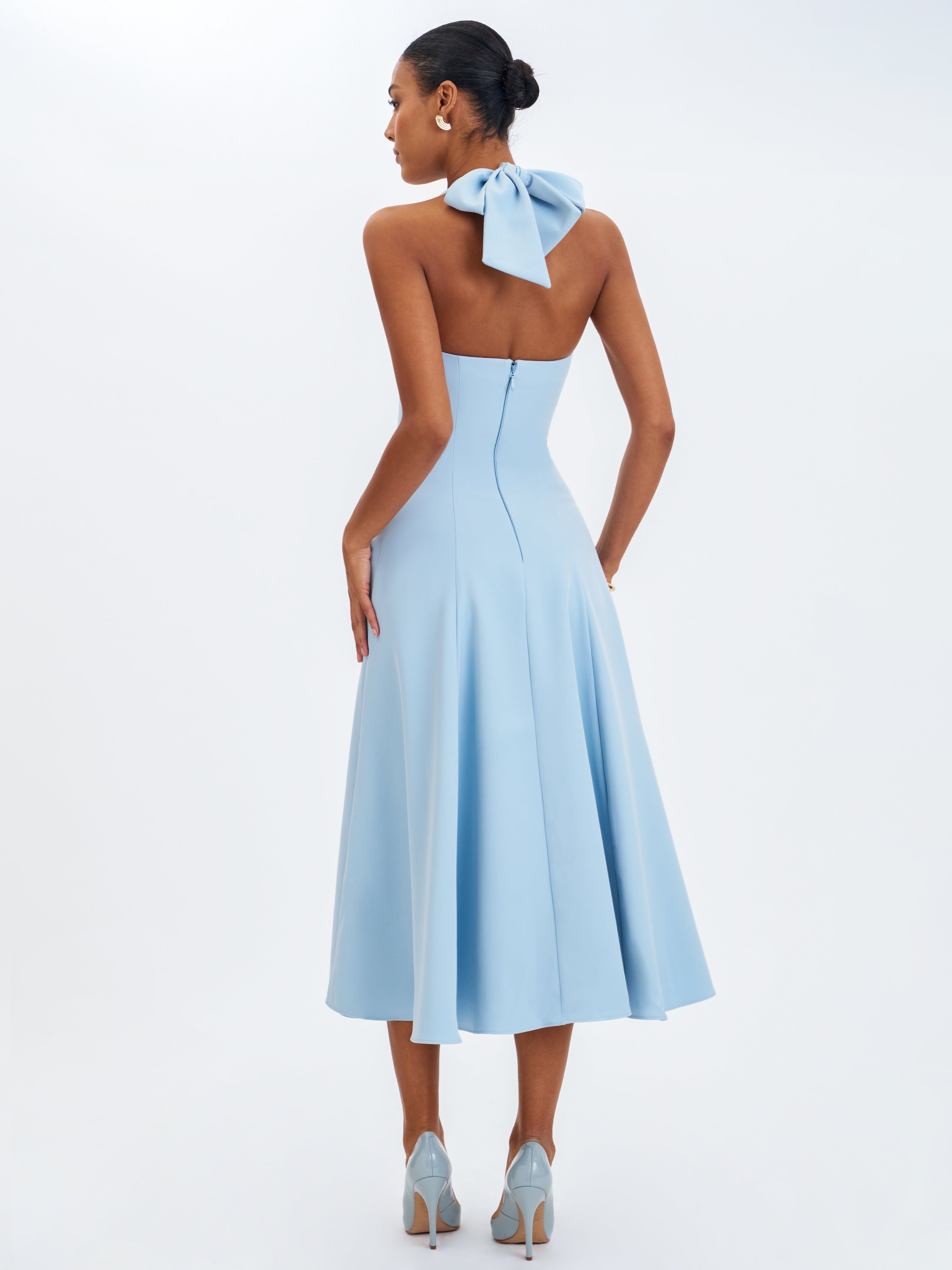Gillian Mist Blue Halter A-Line Midi Dress