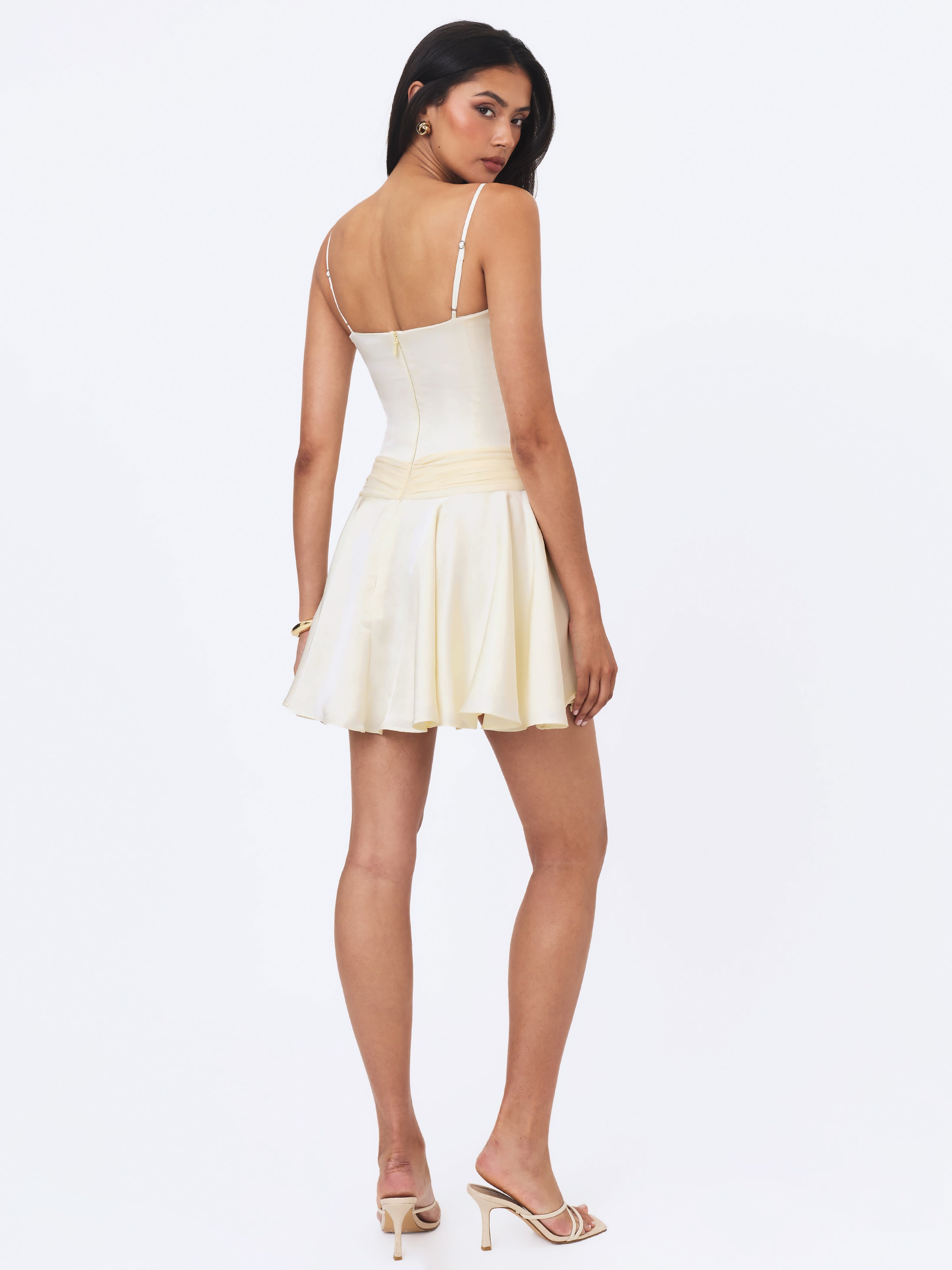Yvonne Ivory Satin Asymmetrical Ruched Mini Dress