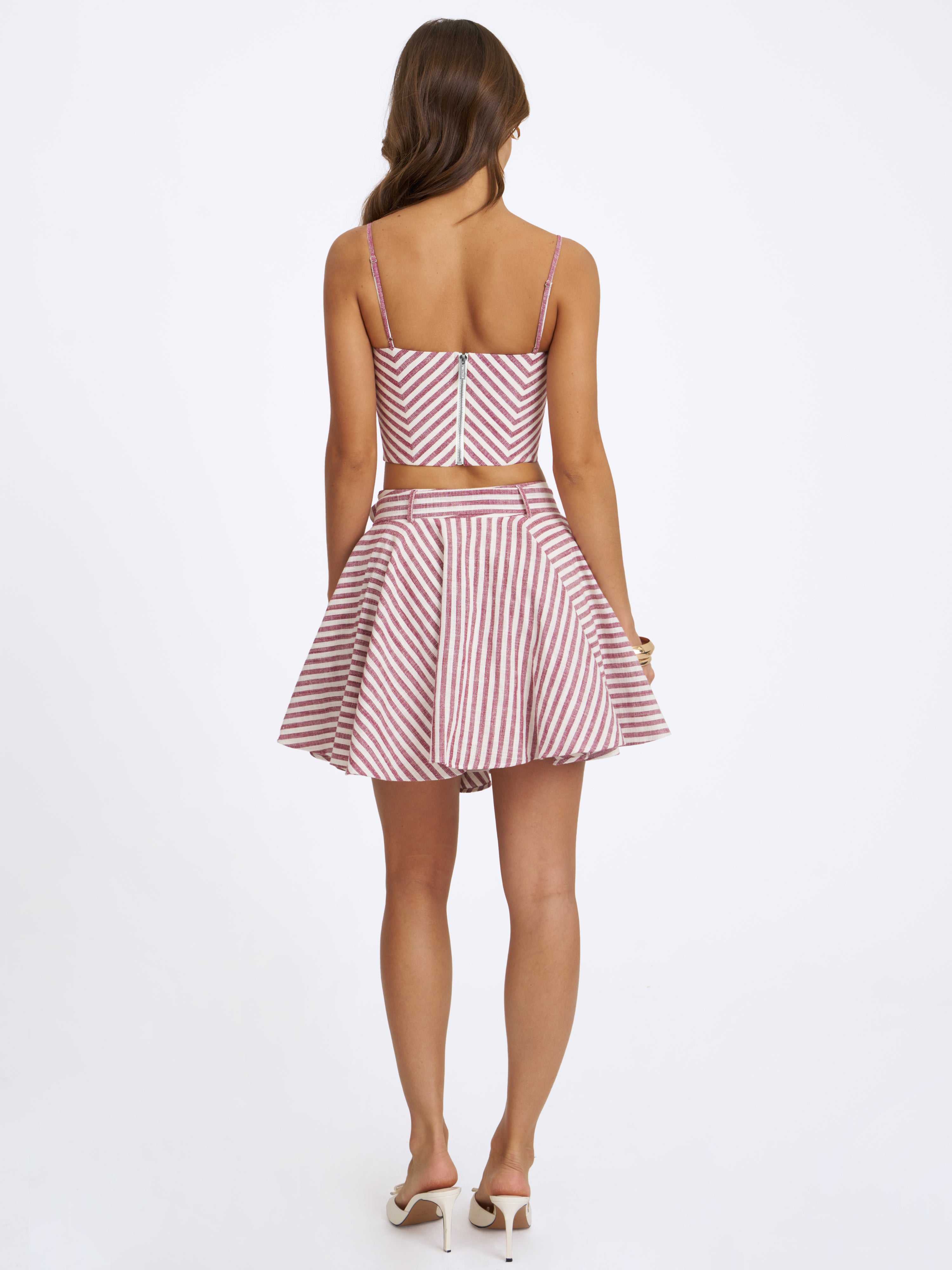 Xolani Red & White Striped Linen Mini Skirt