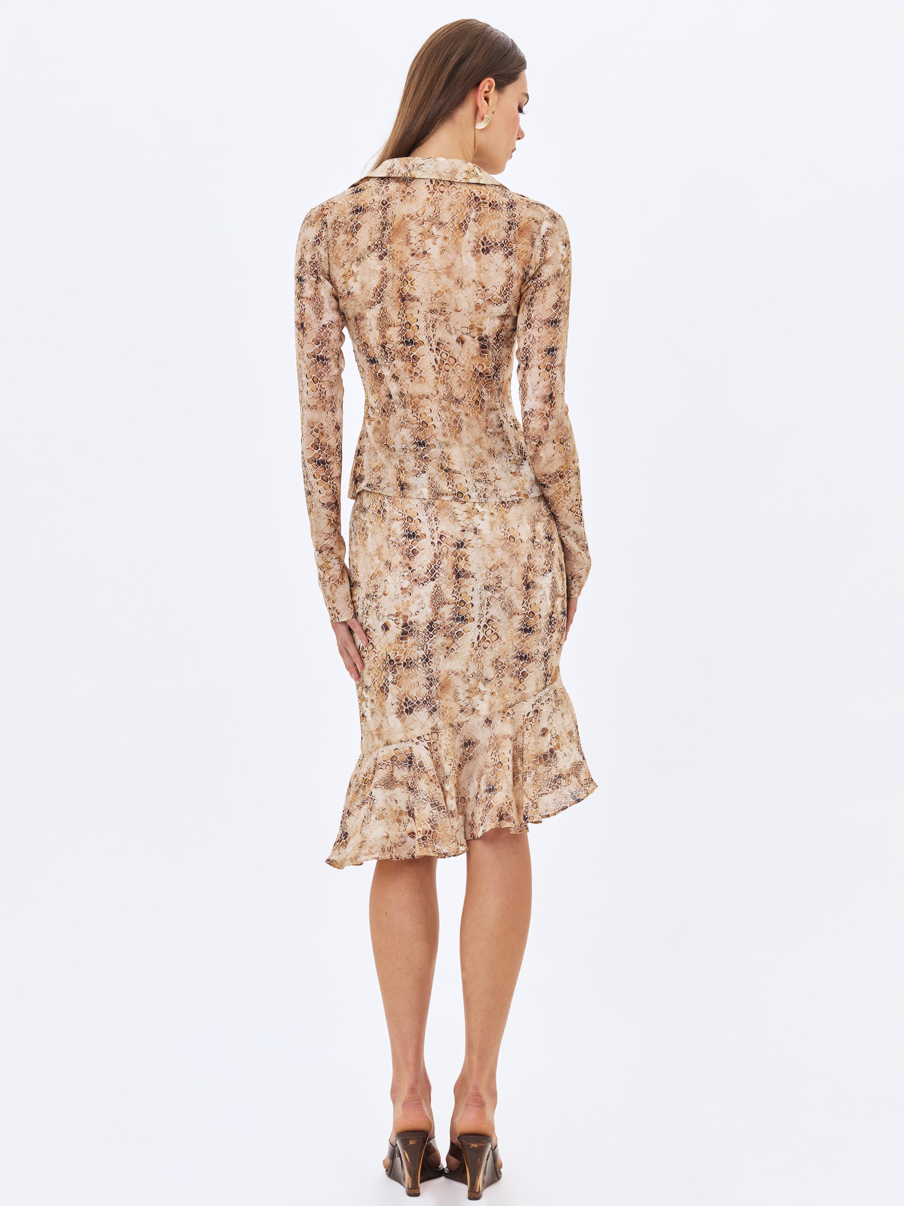 Umara Tan Reptile Print Chiffon Tie-Front Top