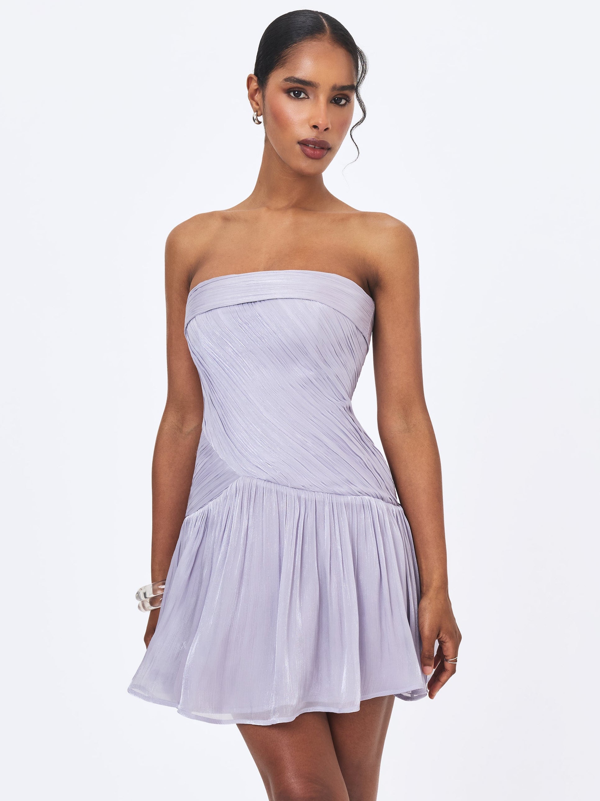 Yalena Lavender Crystal Organza Strapless Mini Dress XL / 10-12