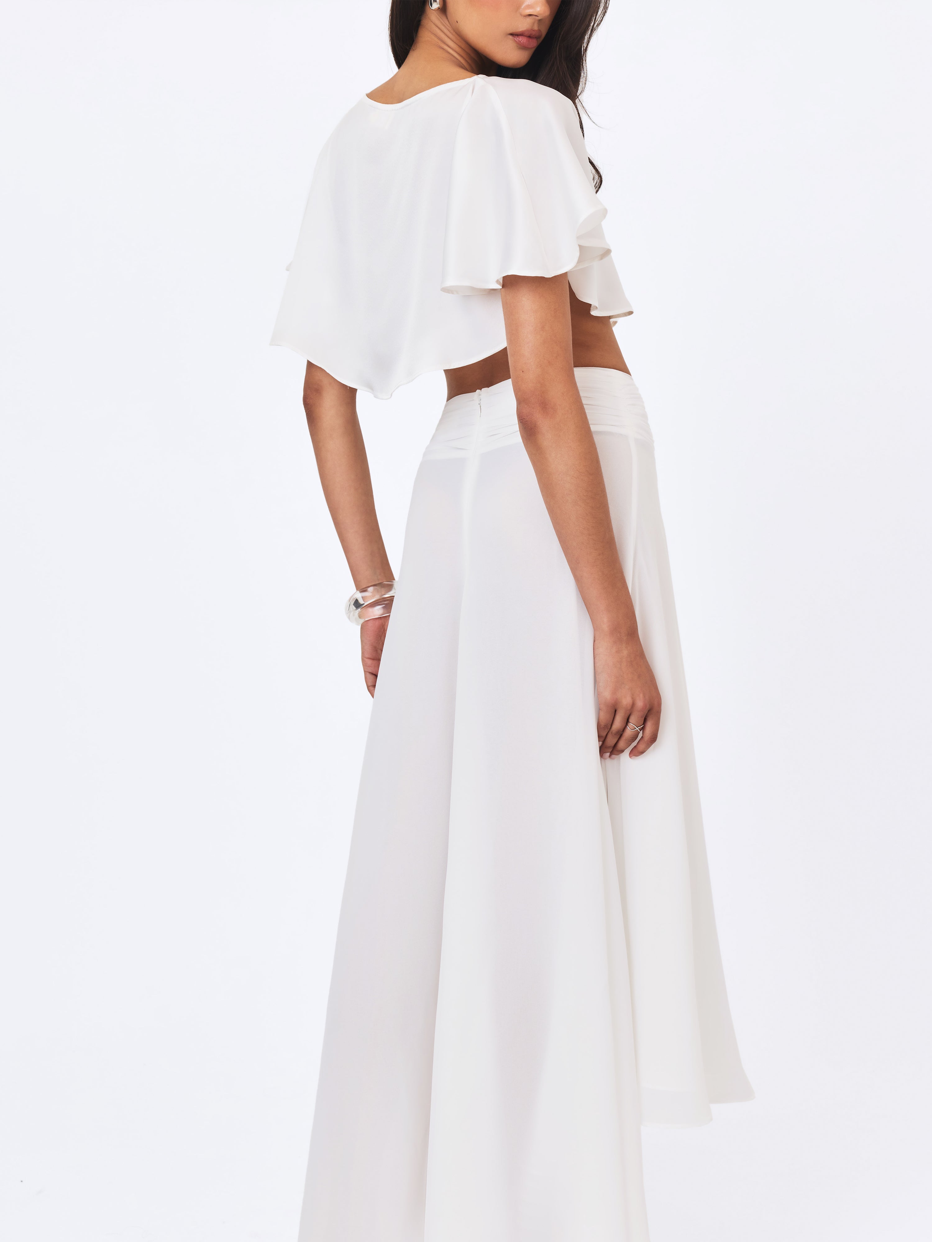 Yanna White Chiffon High-Low Maxi Skirt
