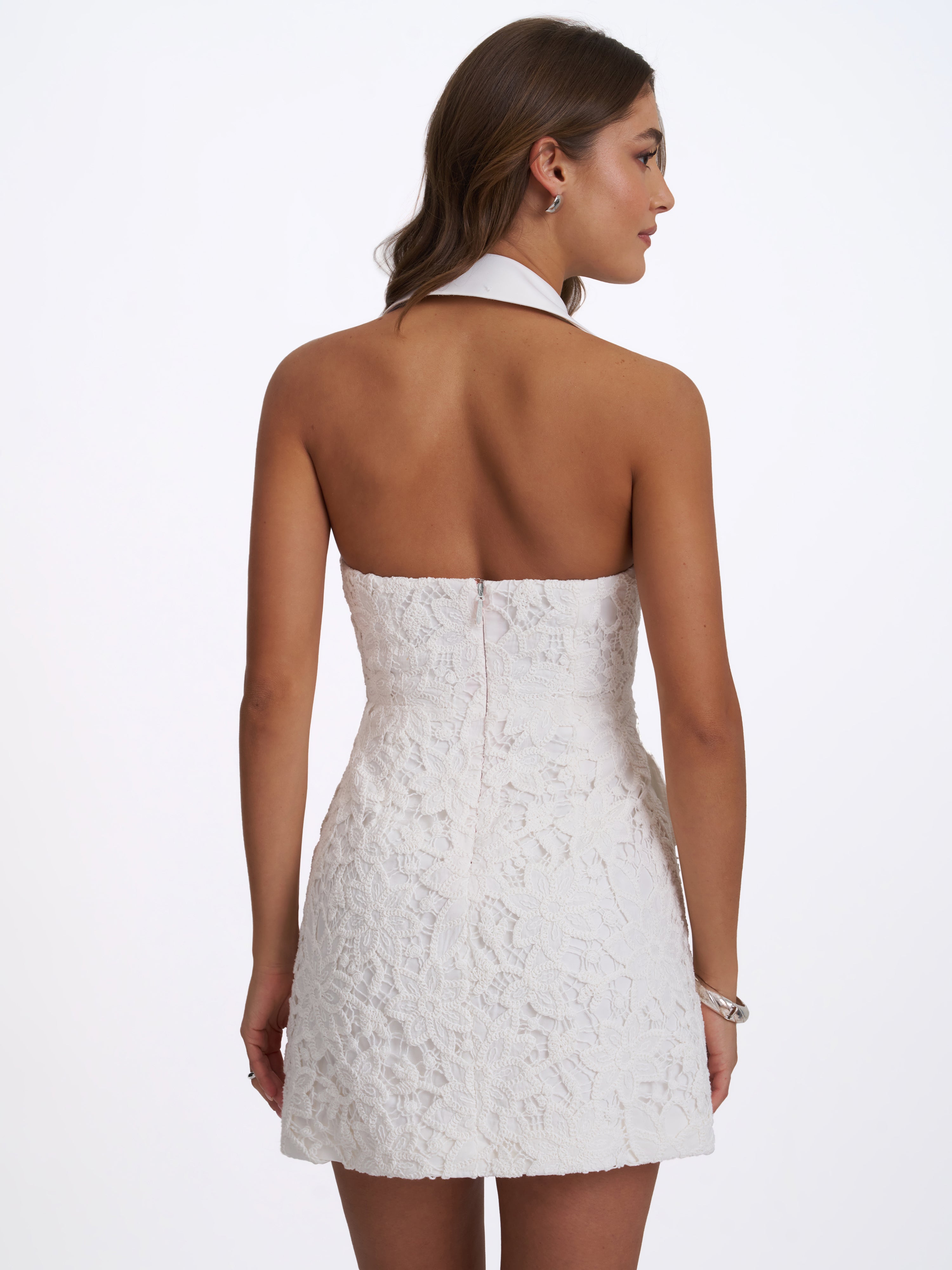 Ignacia White Cotton Lace Halter A-Line Mini Dress