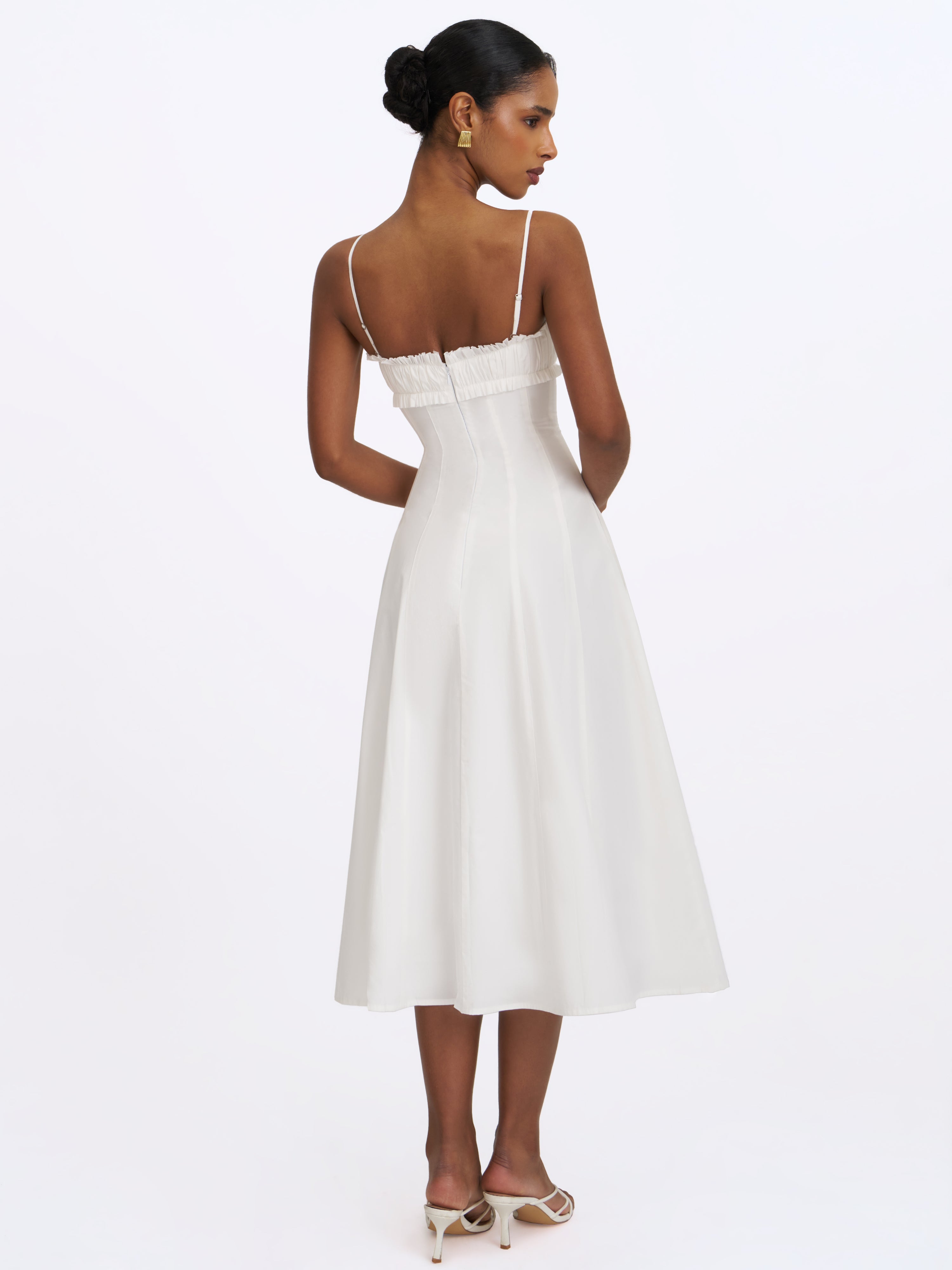 Vicenta White Cotton Poplin Ruched Midi Dress Vicenta White Cotton Poplin Ruched Midi Dress