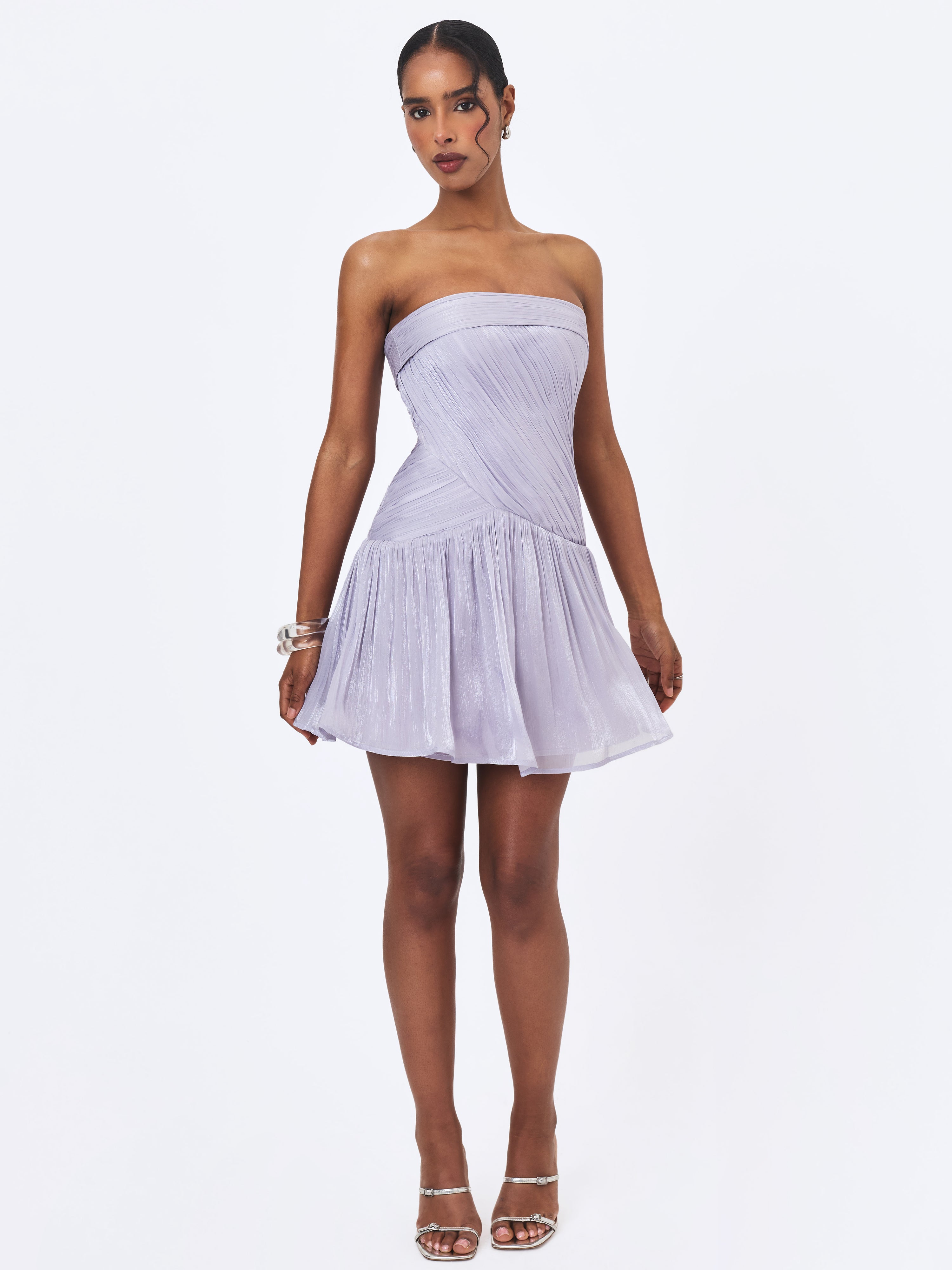 Yalena Lavender Crystal Organza Strapless Mini Dress