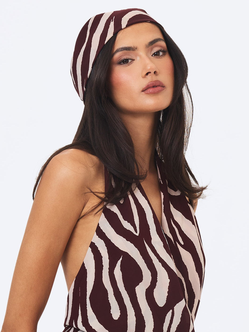 Jolynn Burgundy & Beige Abstract Zebra Print Head Scarf