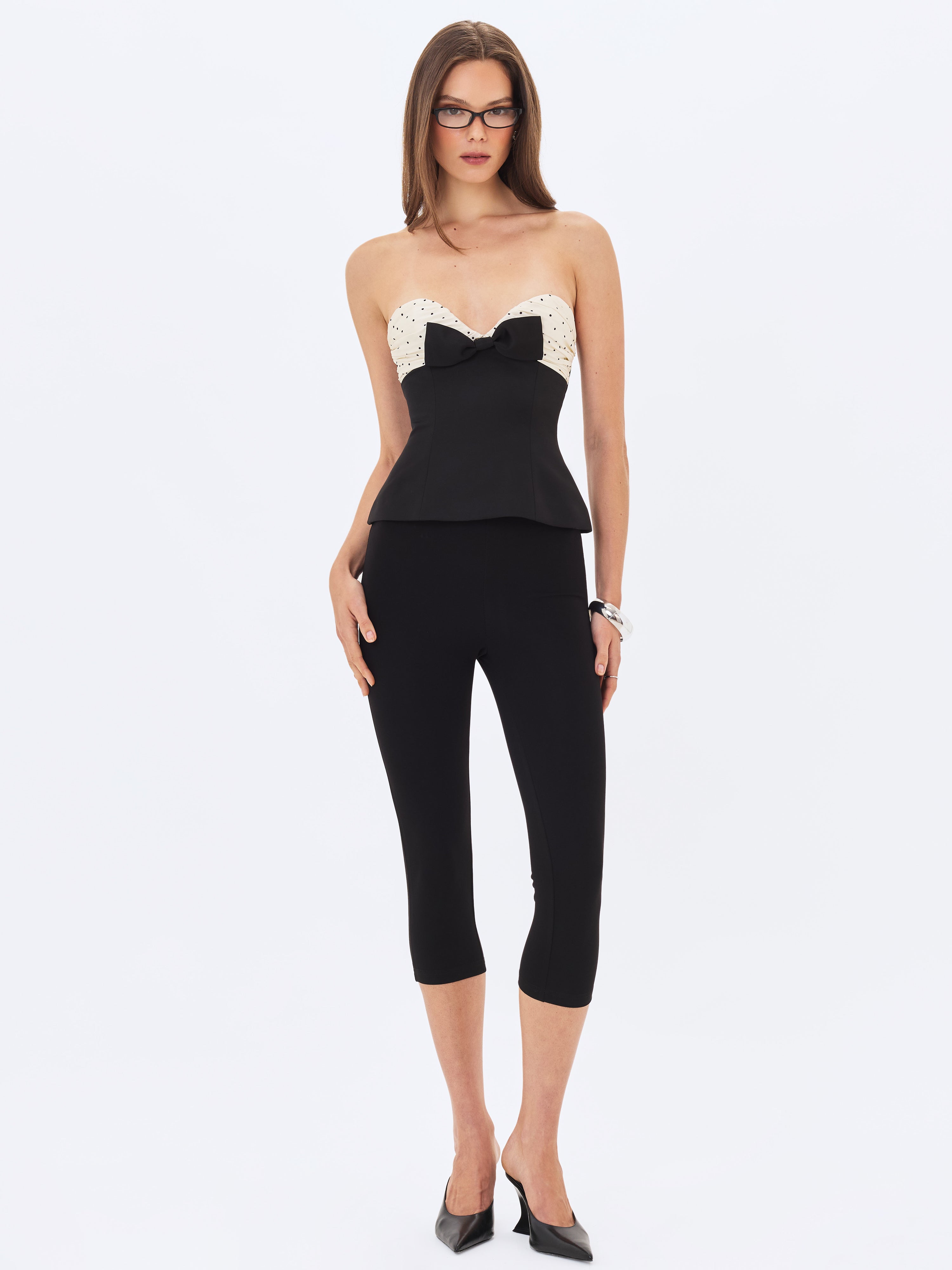 Ulrike Black and White Polka Dot Sweetheart Peplum Top