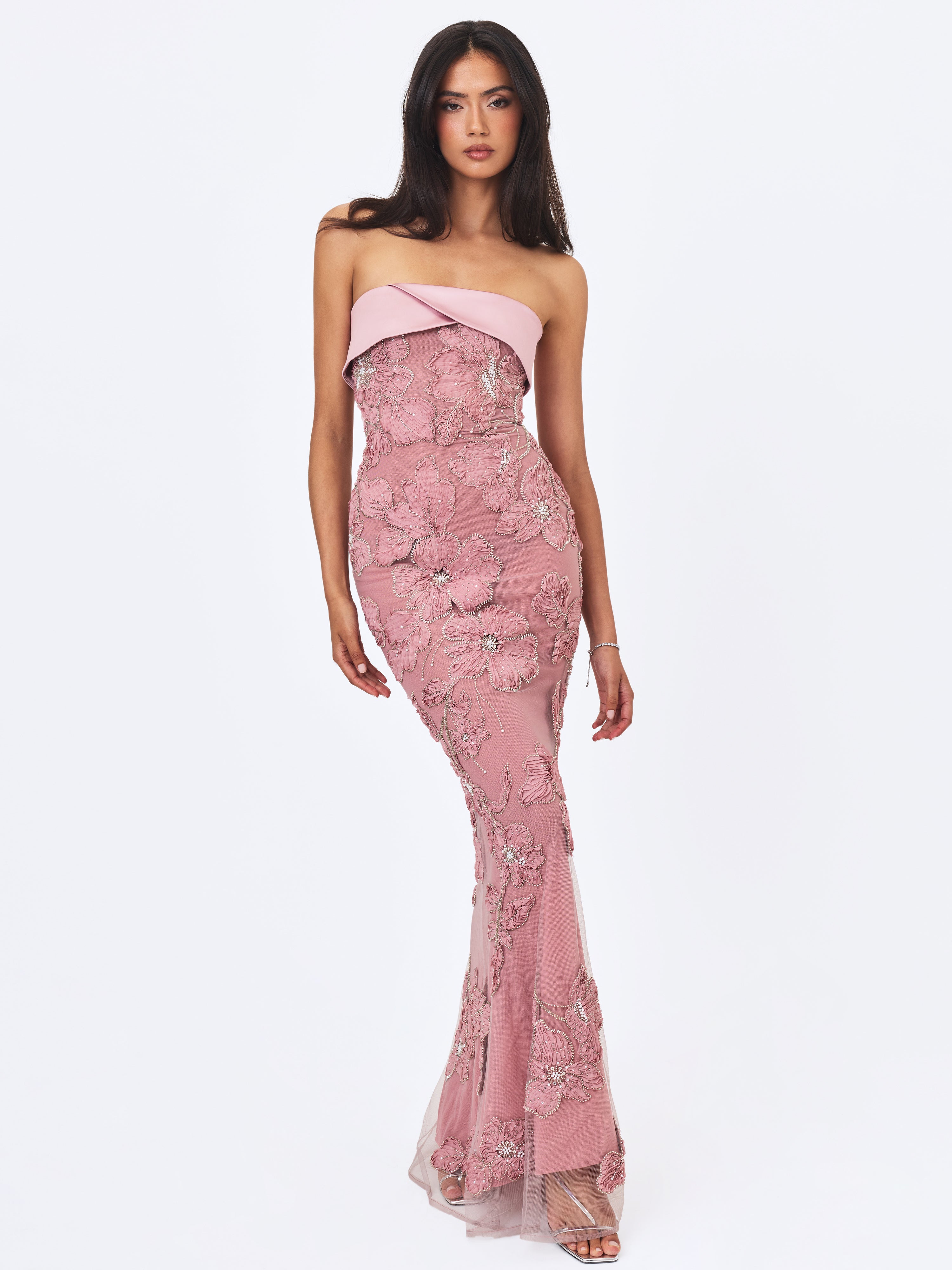 strapless mermaid maxi dress Mermaid Ruffles Strapless Mermaid Long Prom Dresses with Slit Yellow / 2