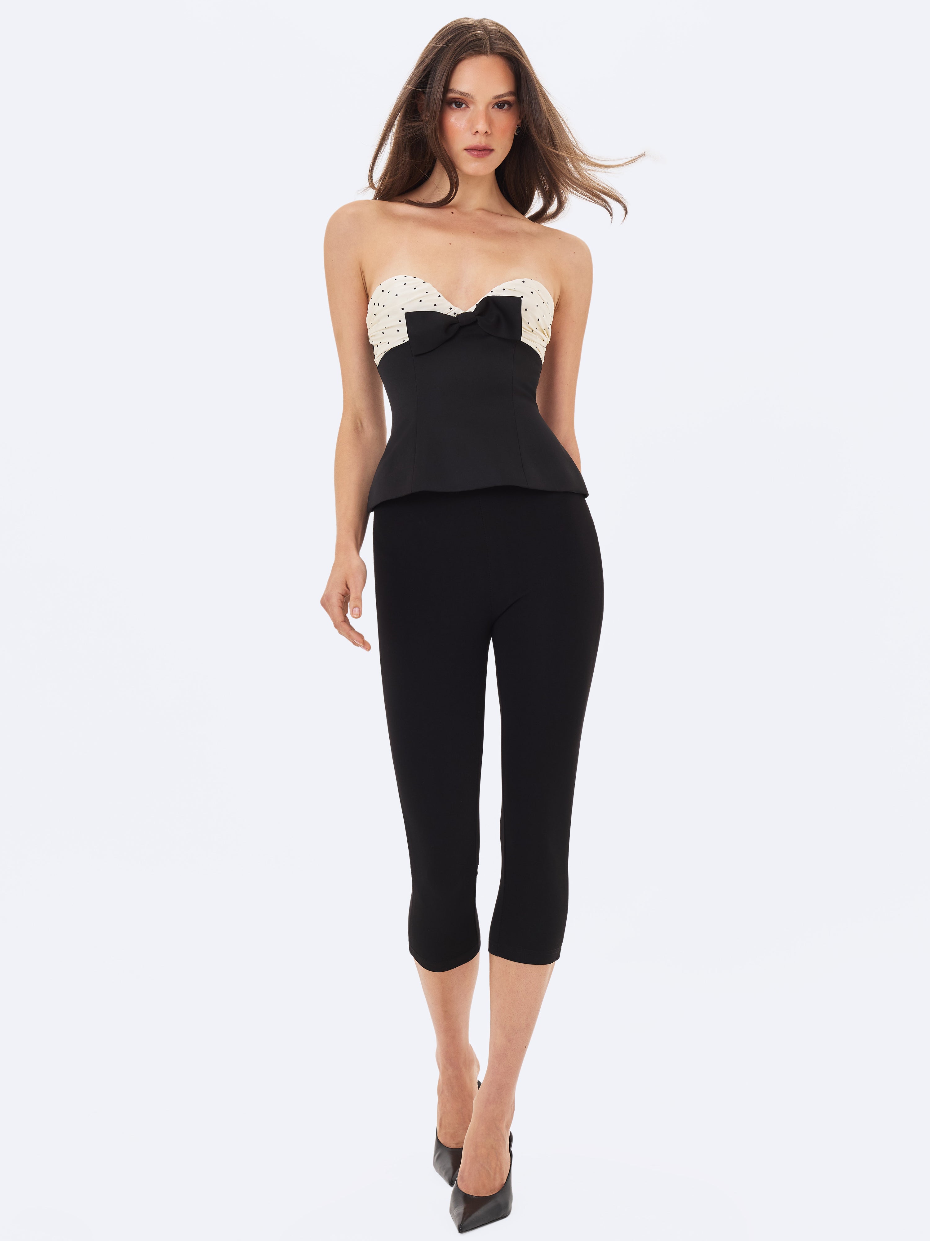 Ulrike Black and White Polka Dot Sweetheart Peplum Top