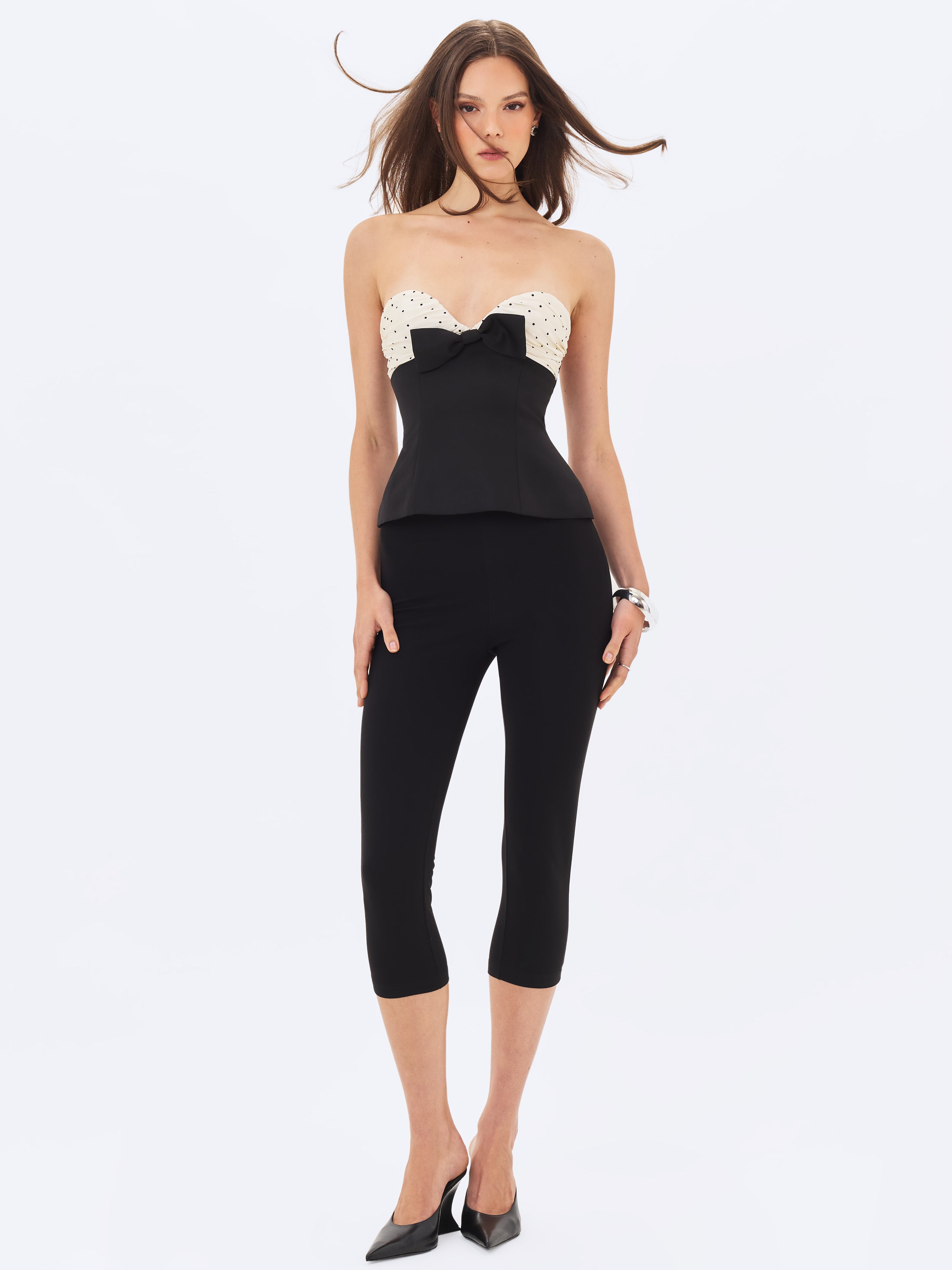Ulrike Black and White Polka Dot Sweetheart Peplum Top
