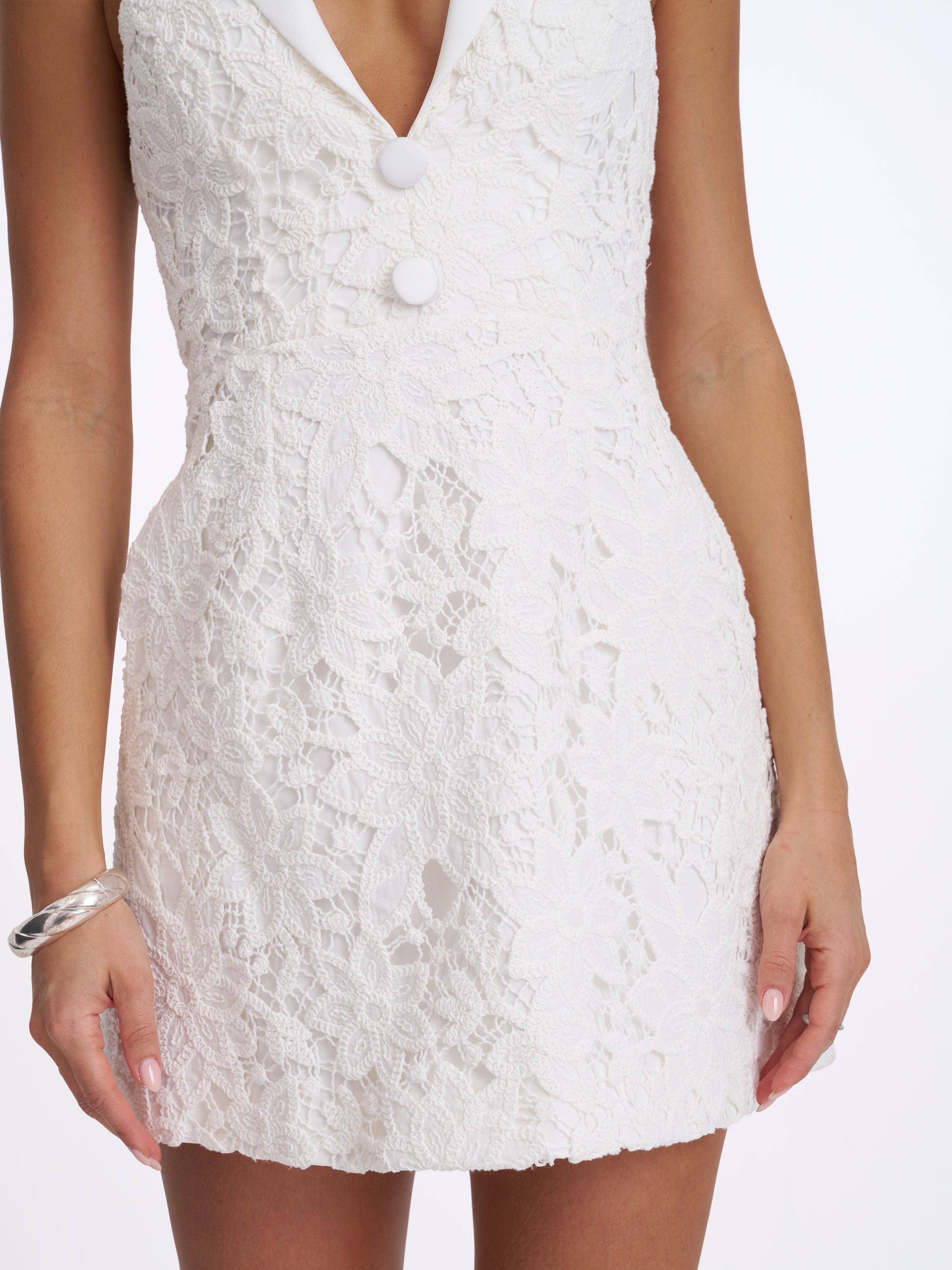 Ignacia White Cotton Lace Halter A-Line Mini Dress
