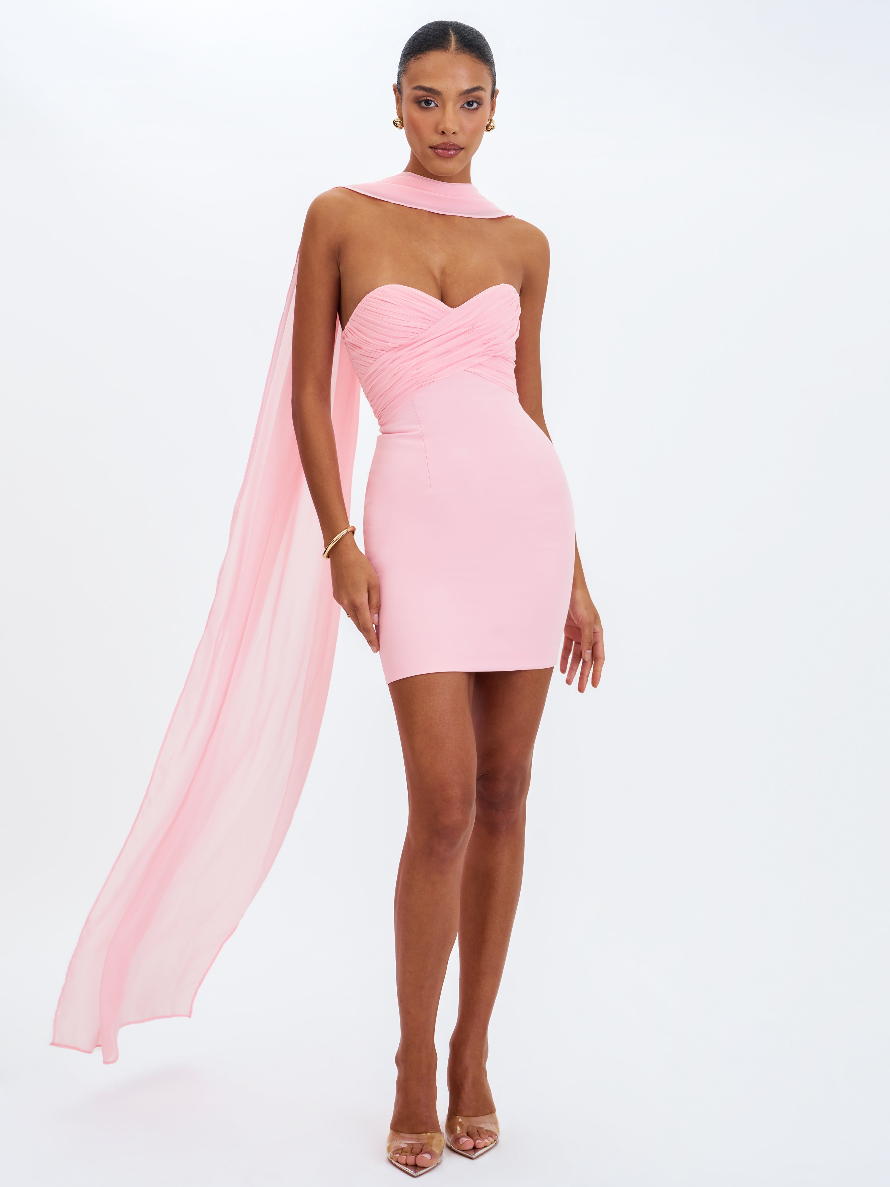 Olivia Rose Pink Strapless Crossover Mini Dress
