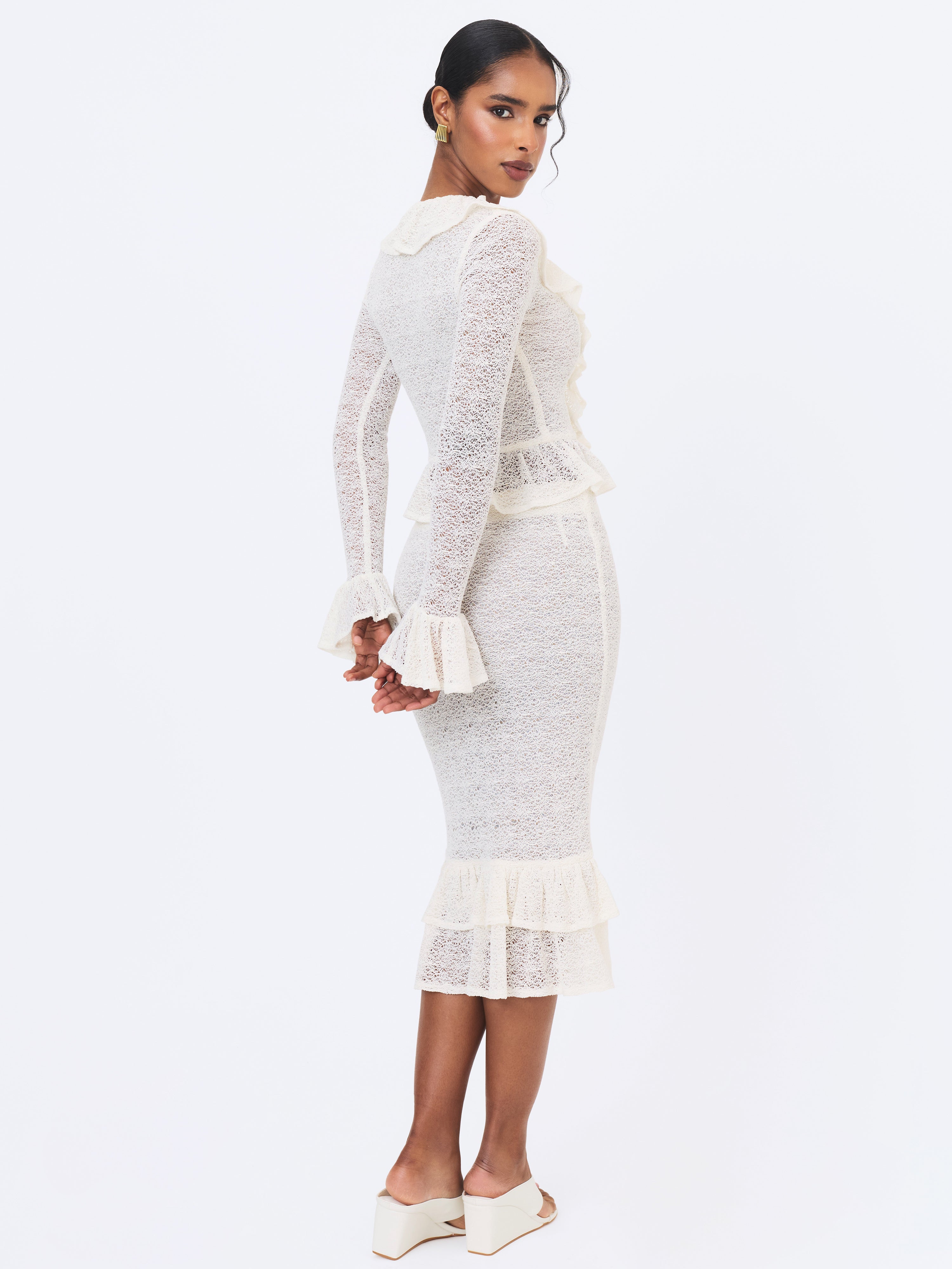 Urva Ivory Crochet Ruffle Front Button Top
