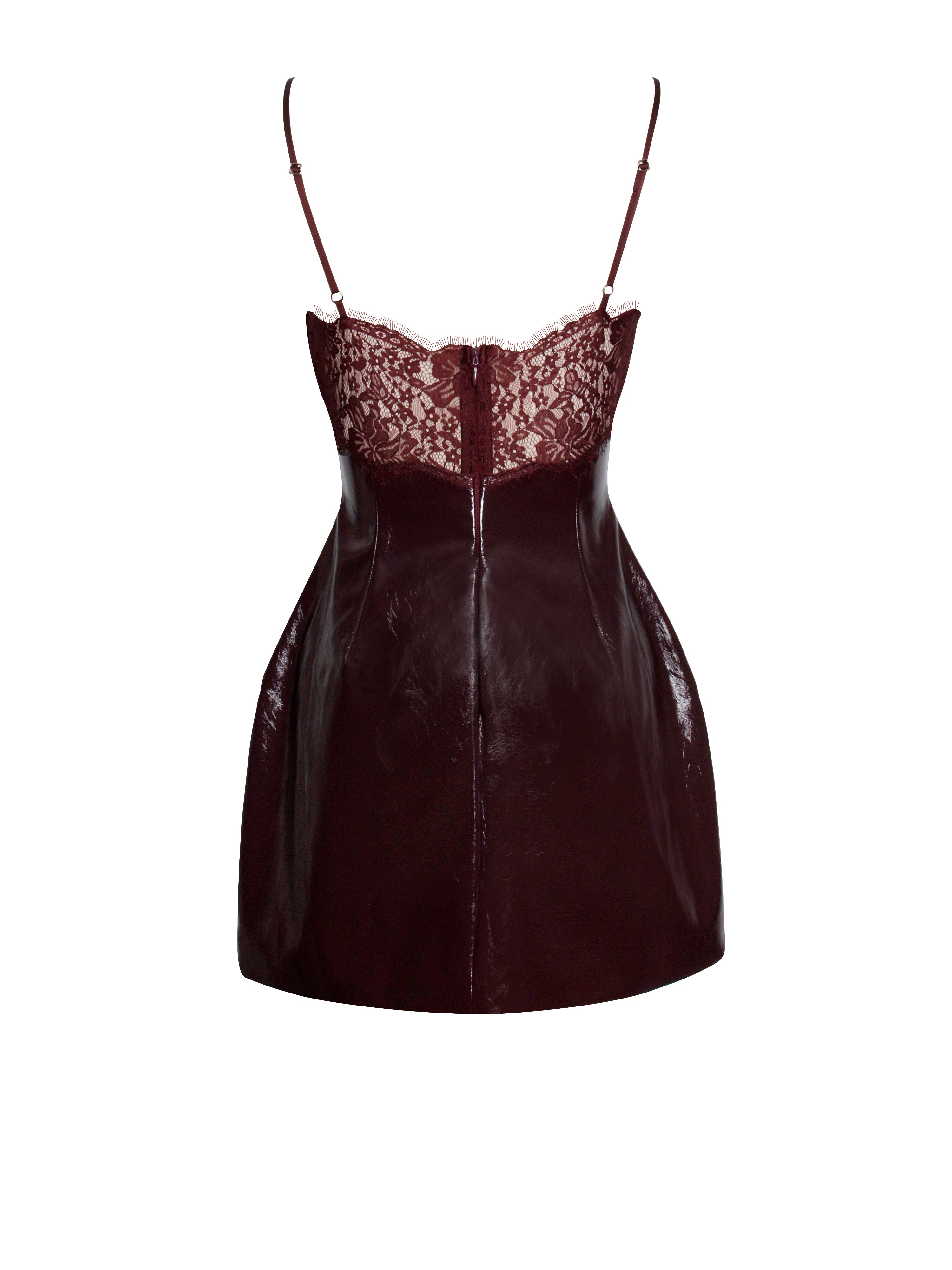Miss Circle Women's Shelby Dark Brown Faux Leather with Lace Mini Dress - Dark Brown - L Miss Circle Women's Shelby Dark Brown Faux Leather with Lace Mini Dress - Dark Brown - L