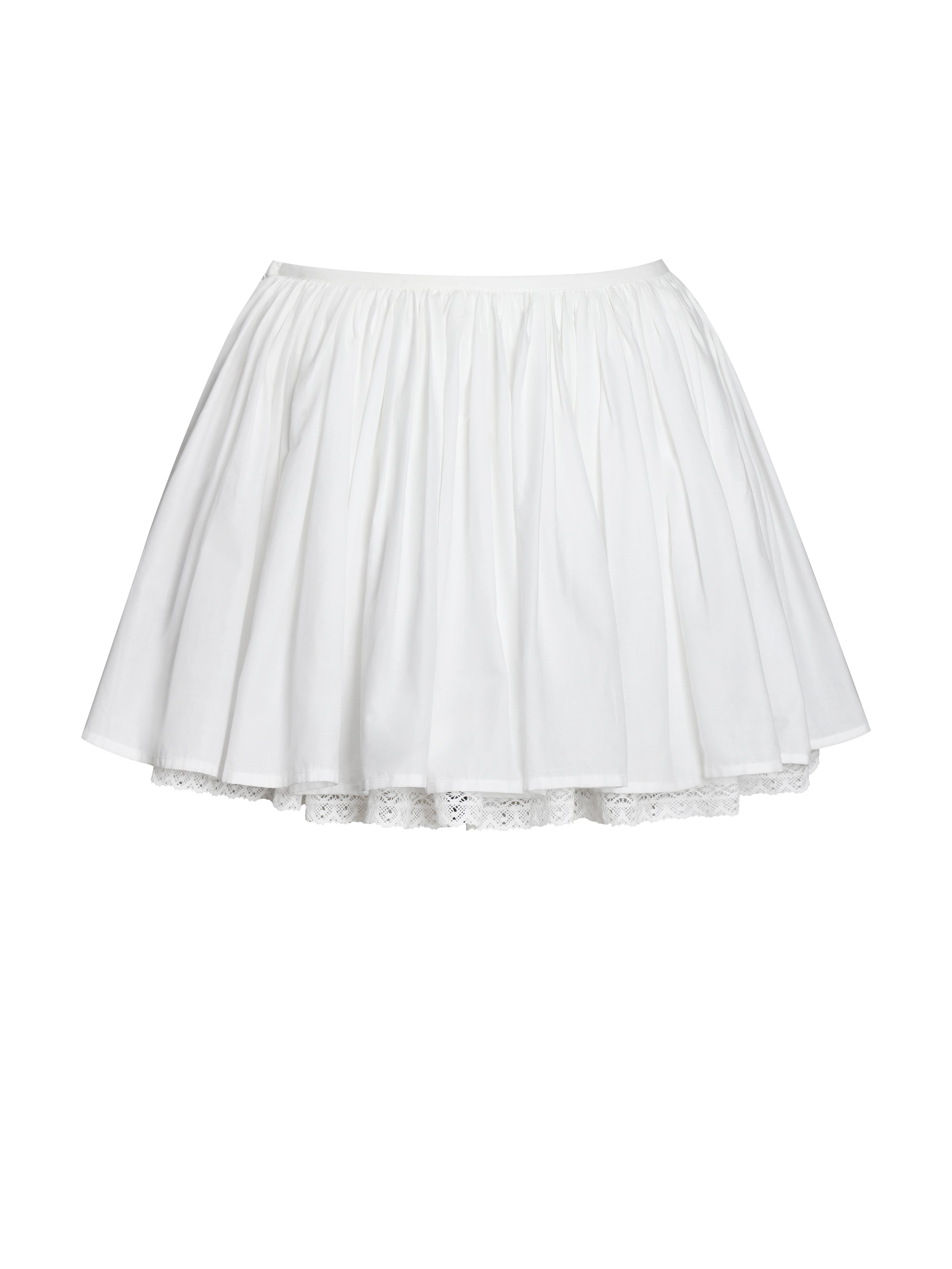 Aliza White Cotton Poplin Lace Trim Layered Mini Skirt